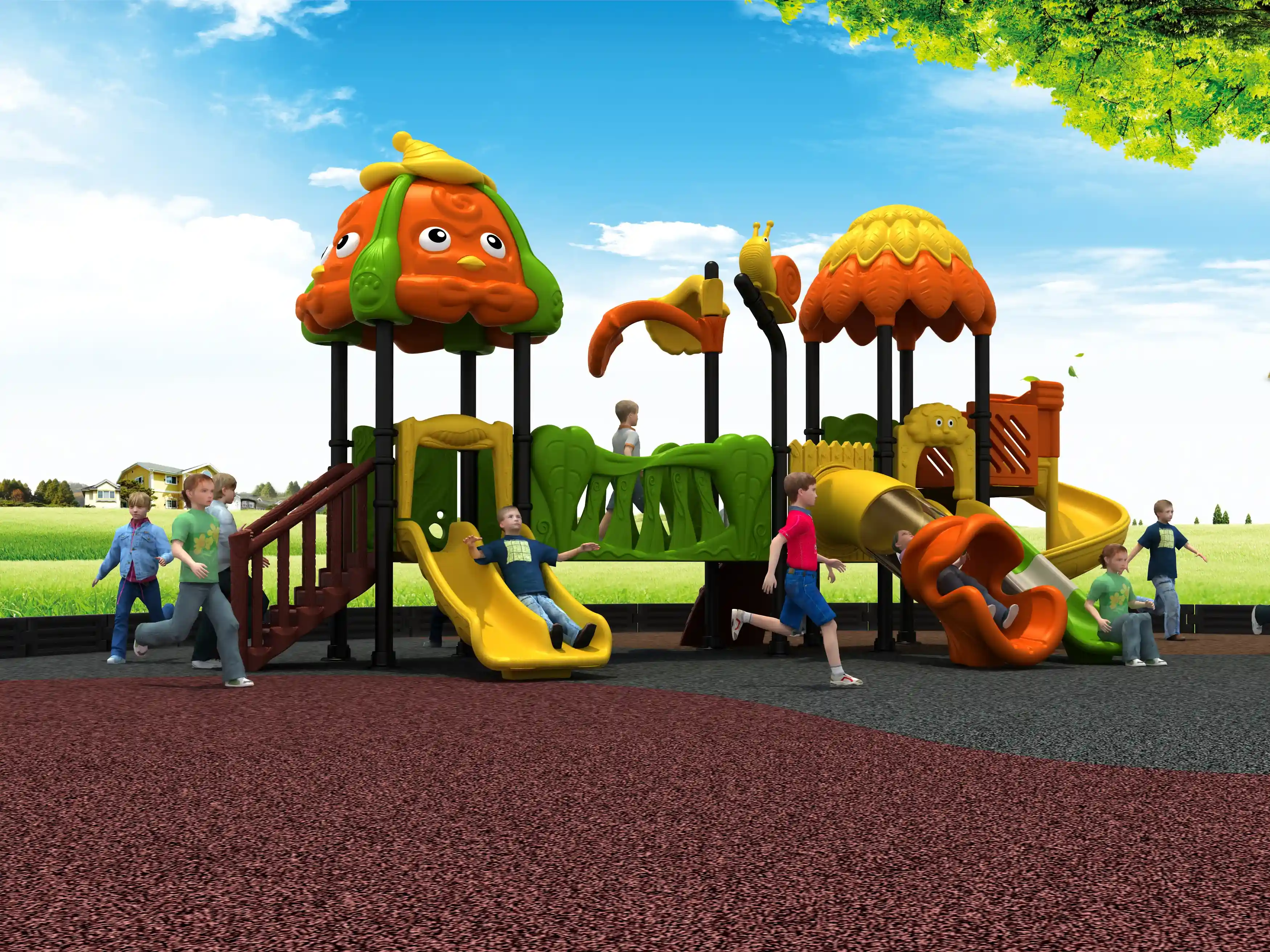 forest creature themed outdoor playground commercial grade, Rotomolded, Smooth Finish, Safe Plastic by HonPlay - installation and use case