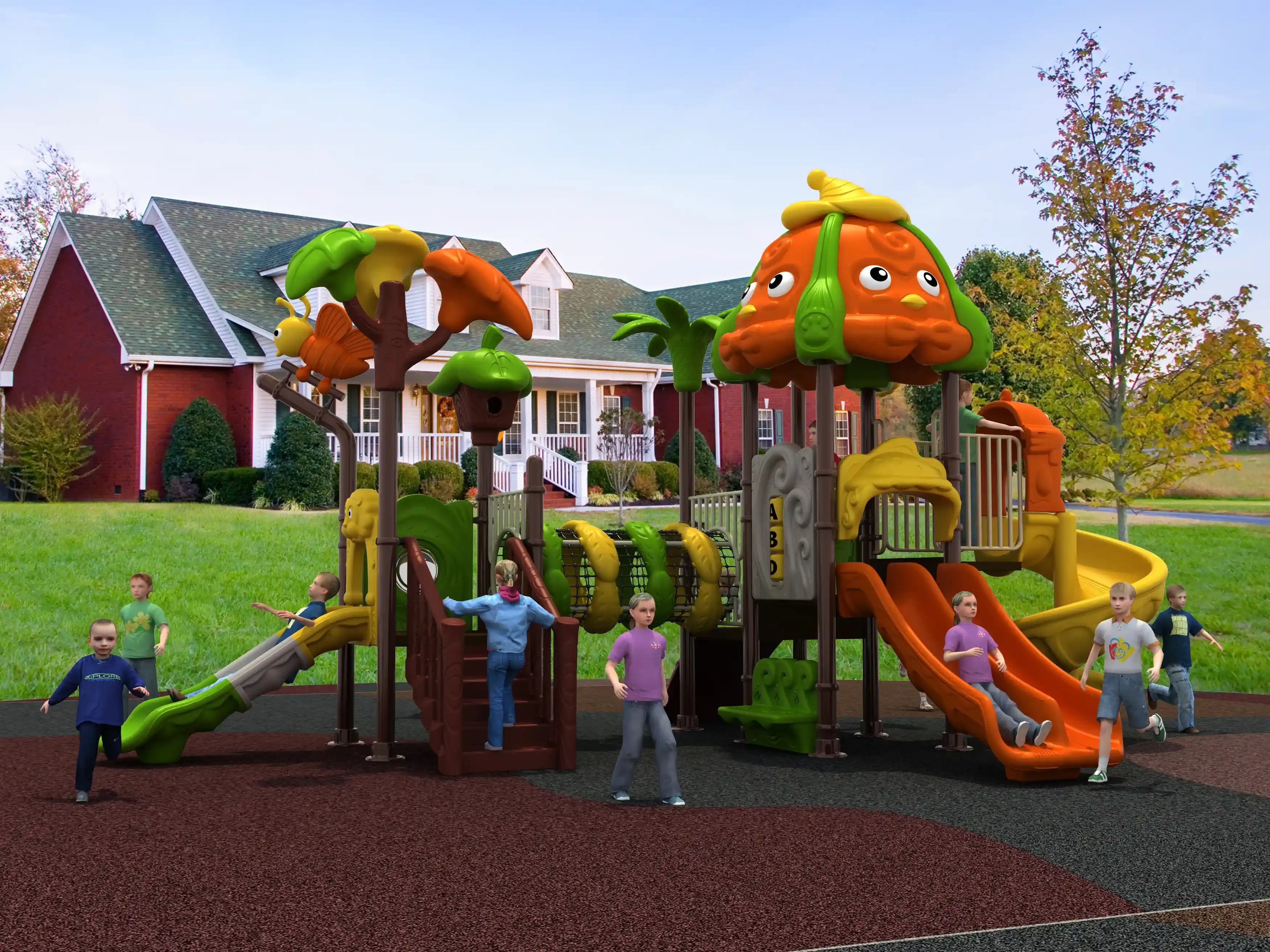 nature themed outdoor playground structure multi functional, Rotomolded, Smooth Finish, Safe Plastic by HonPlay - installation and use case