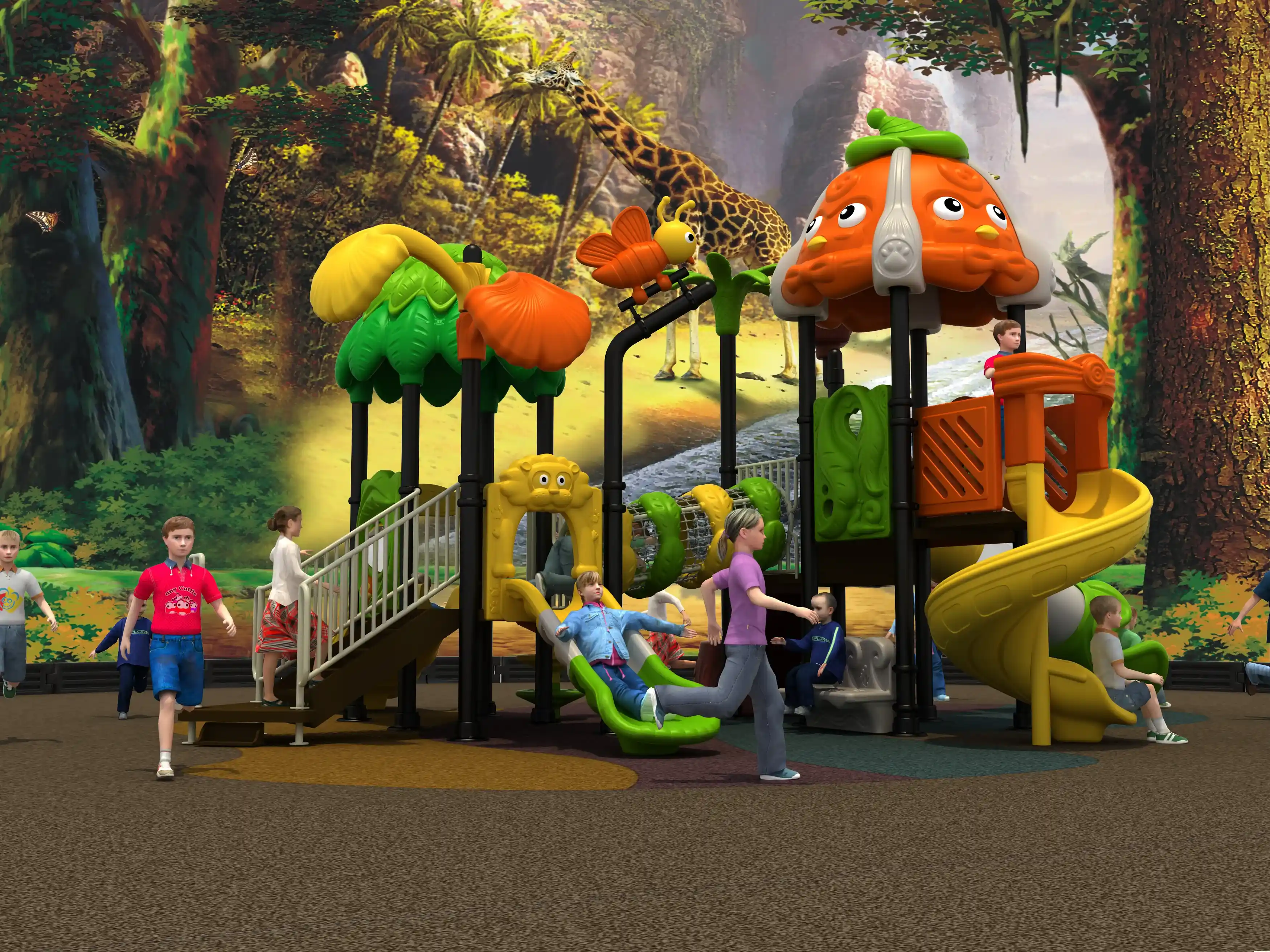 forest adventure multi slide playground durable, Rotomolded, Smooth Finish, Safe Plastic by HonPlay - installation and use case