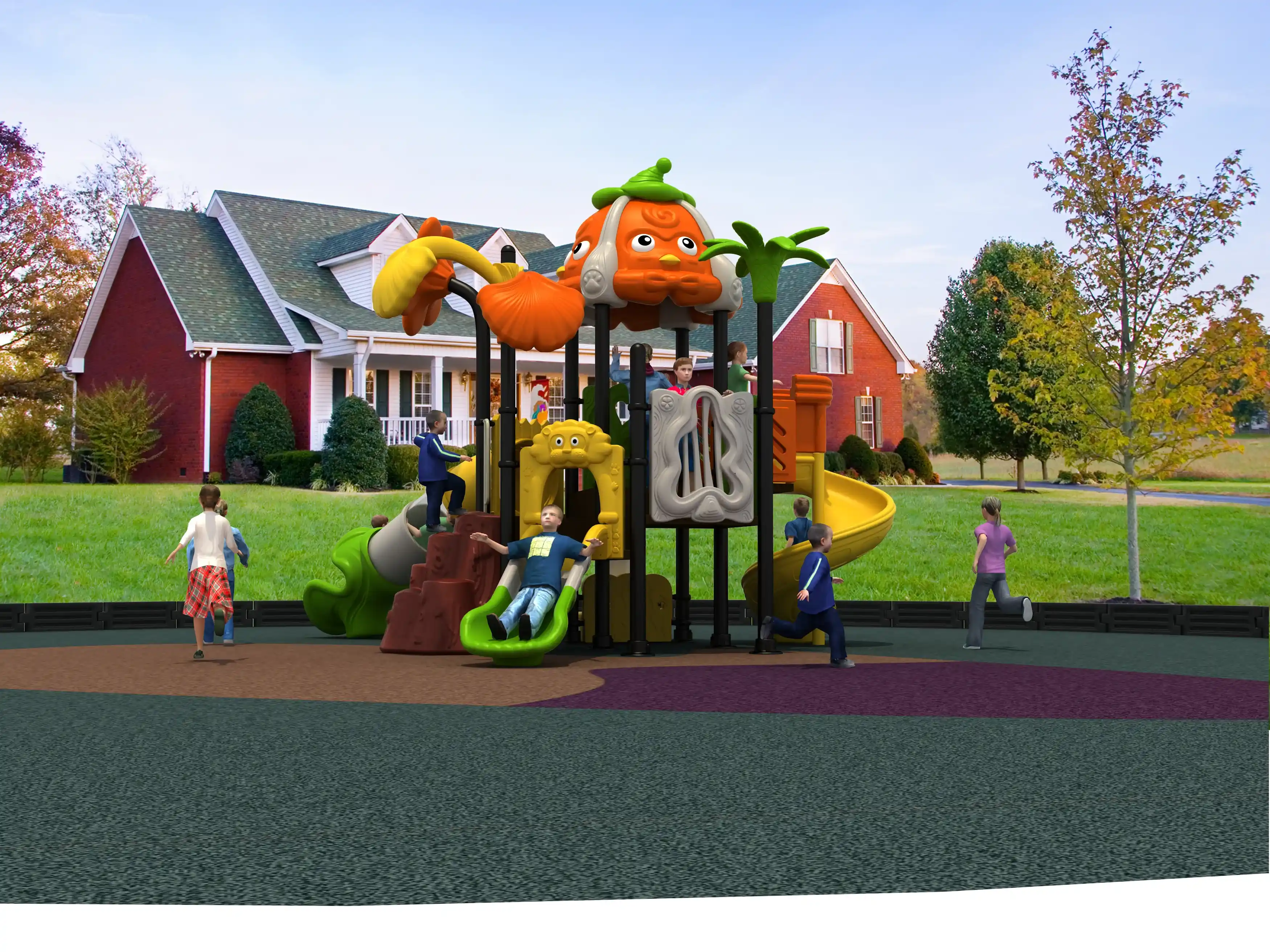 pumpkin theme outdoor playground equipment commercial grade , Rotomolded, Smooth Finish, Safe Plastic by HonPlay - installation and use case