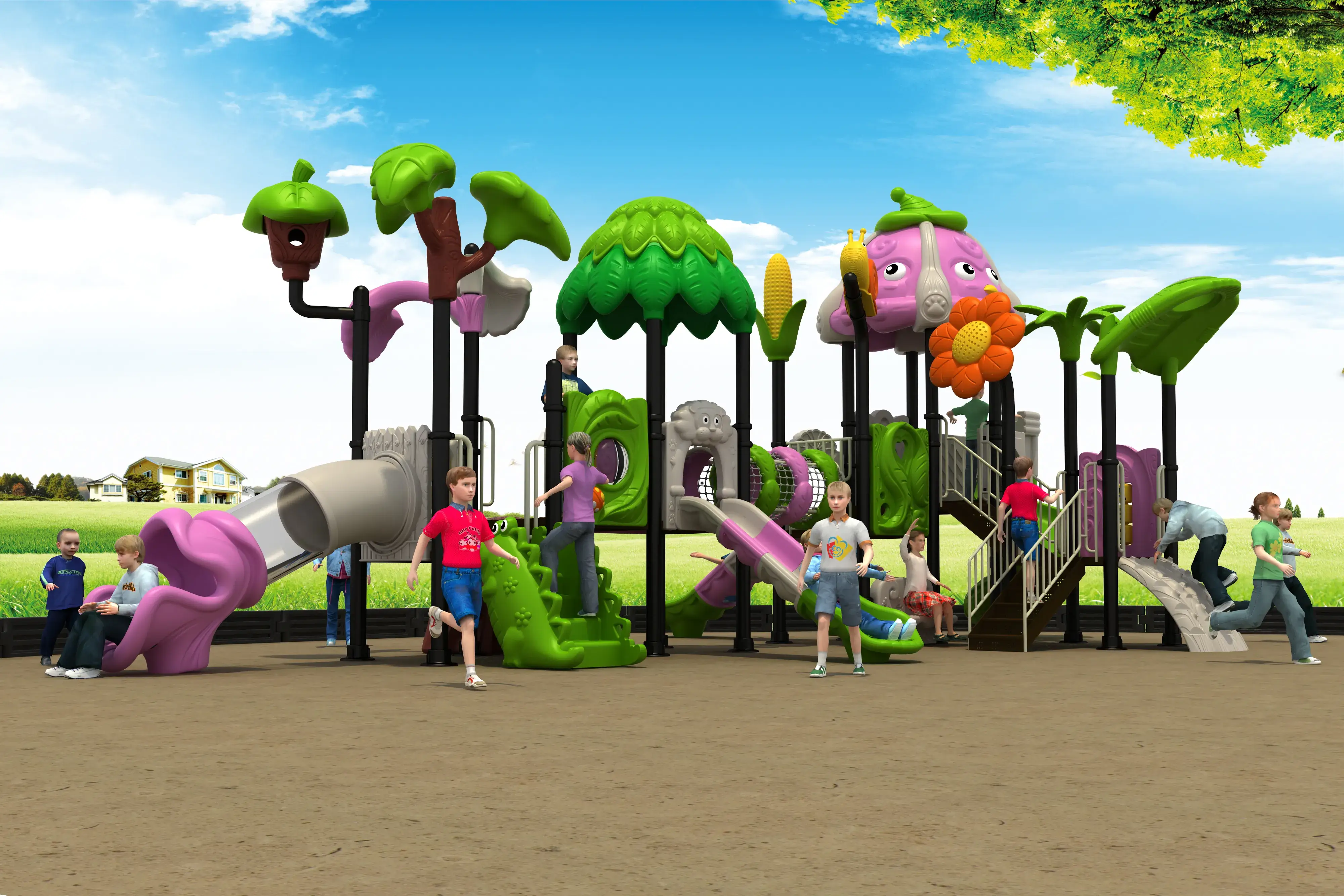 nature themed multi functional playground commercial, Rotomolded, Smooth Finish, Safe Plastic by HonPlay - safety certification and compliance