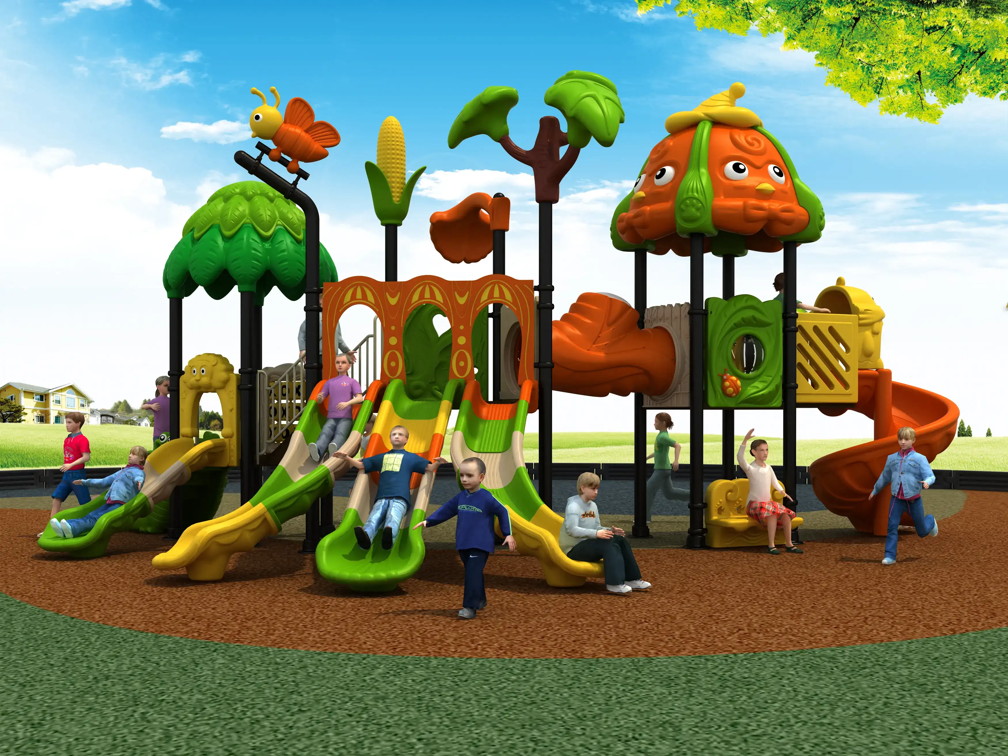 nature themed outdoor playground structure commercial play, Rotomolded, Smooth Finish, Safe Plastic by HonPlay - installation and use case
