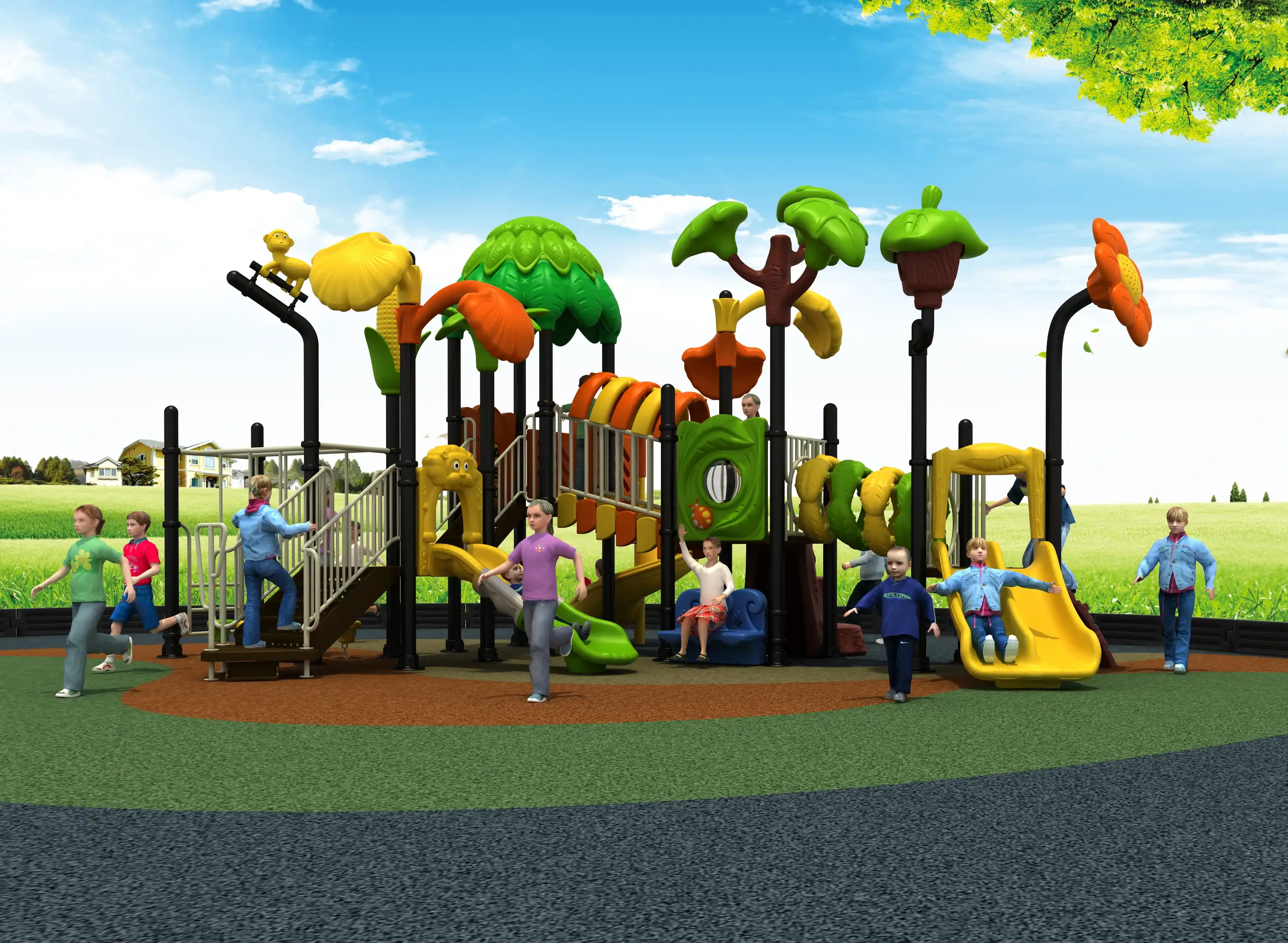 tropical harvest theme outdoor playground commercial grade, Rotomolded, Smooth Finish, Safe Plastic by HonPlay - safety certification and compliance