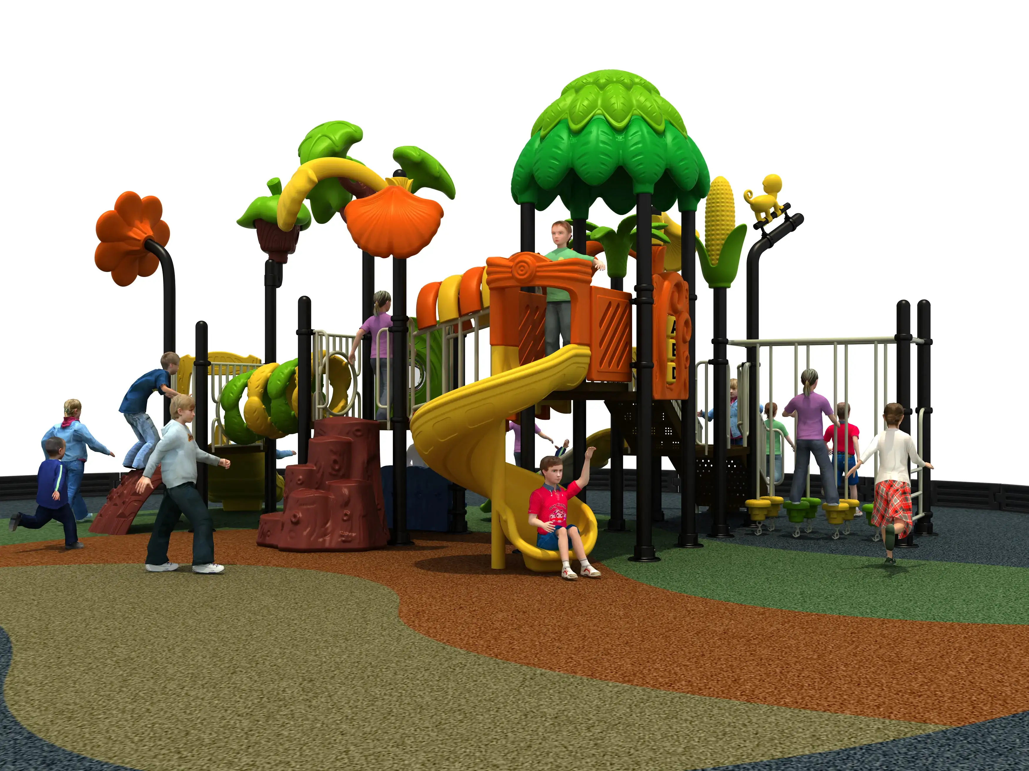 tropical harvest theme outdoor playground commercial grade, Rotomolded, Smooth Finish, Safe Plastic by HonPlay - full product view