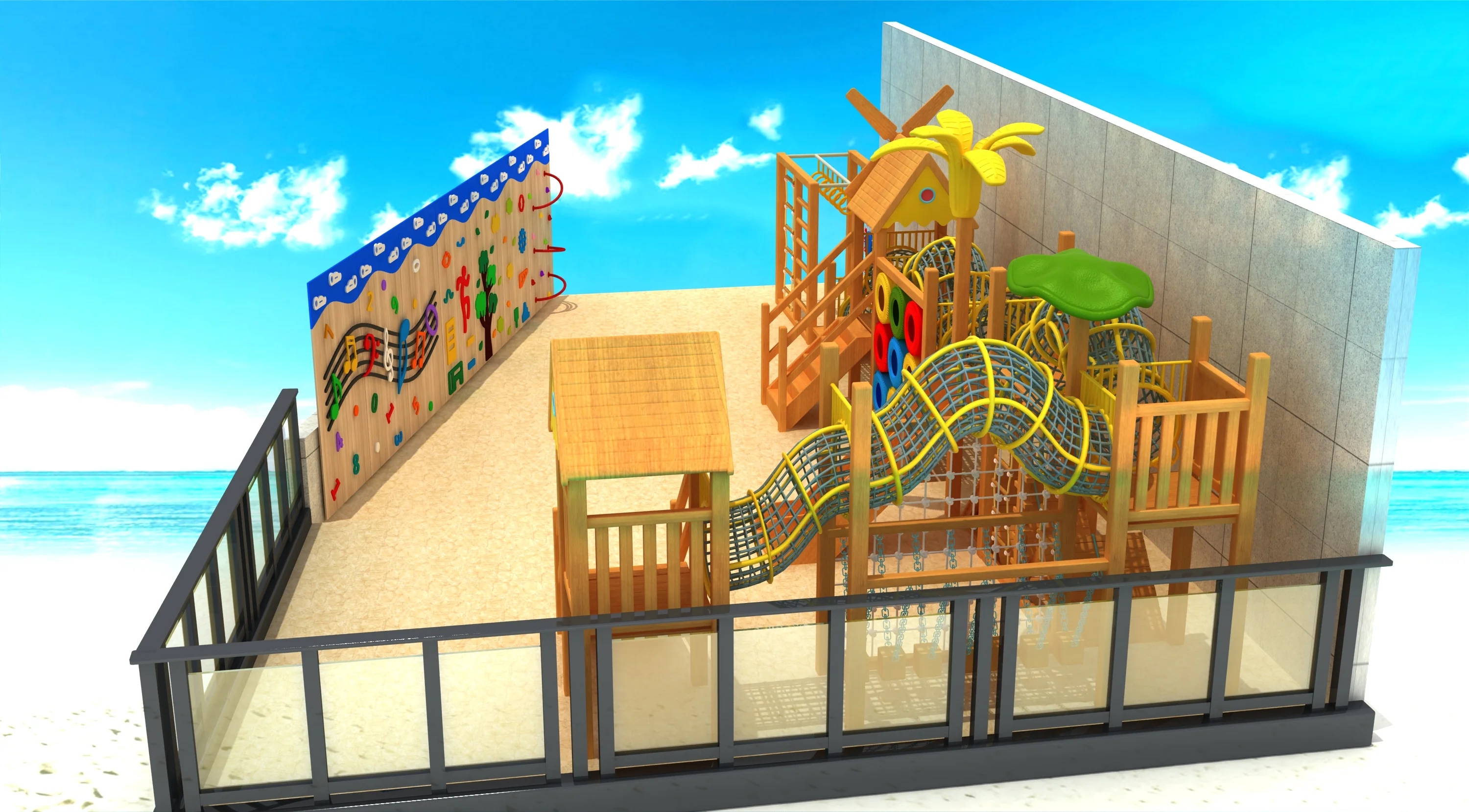 tropical wooden adventure playground eco friendly, Natural Wood, Sustainable, Biophilic Design by HonPlay - full product view