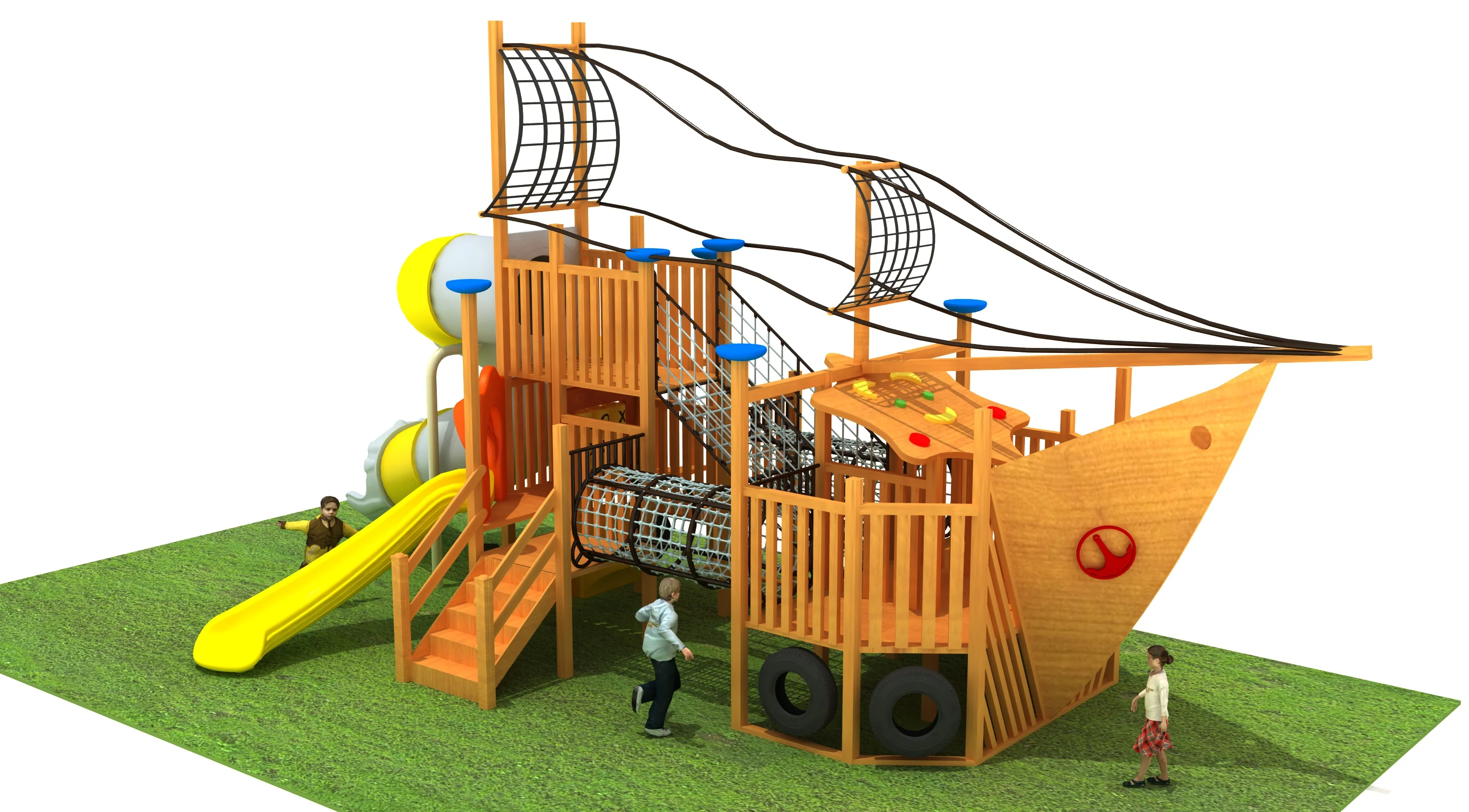 nautical ship themed wooden playground outdoor, Natural Wood, Sustainable, Biophilic Design by HonPlay - material and finish details