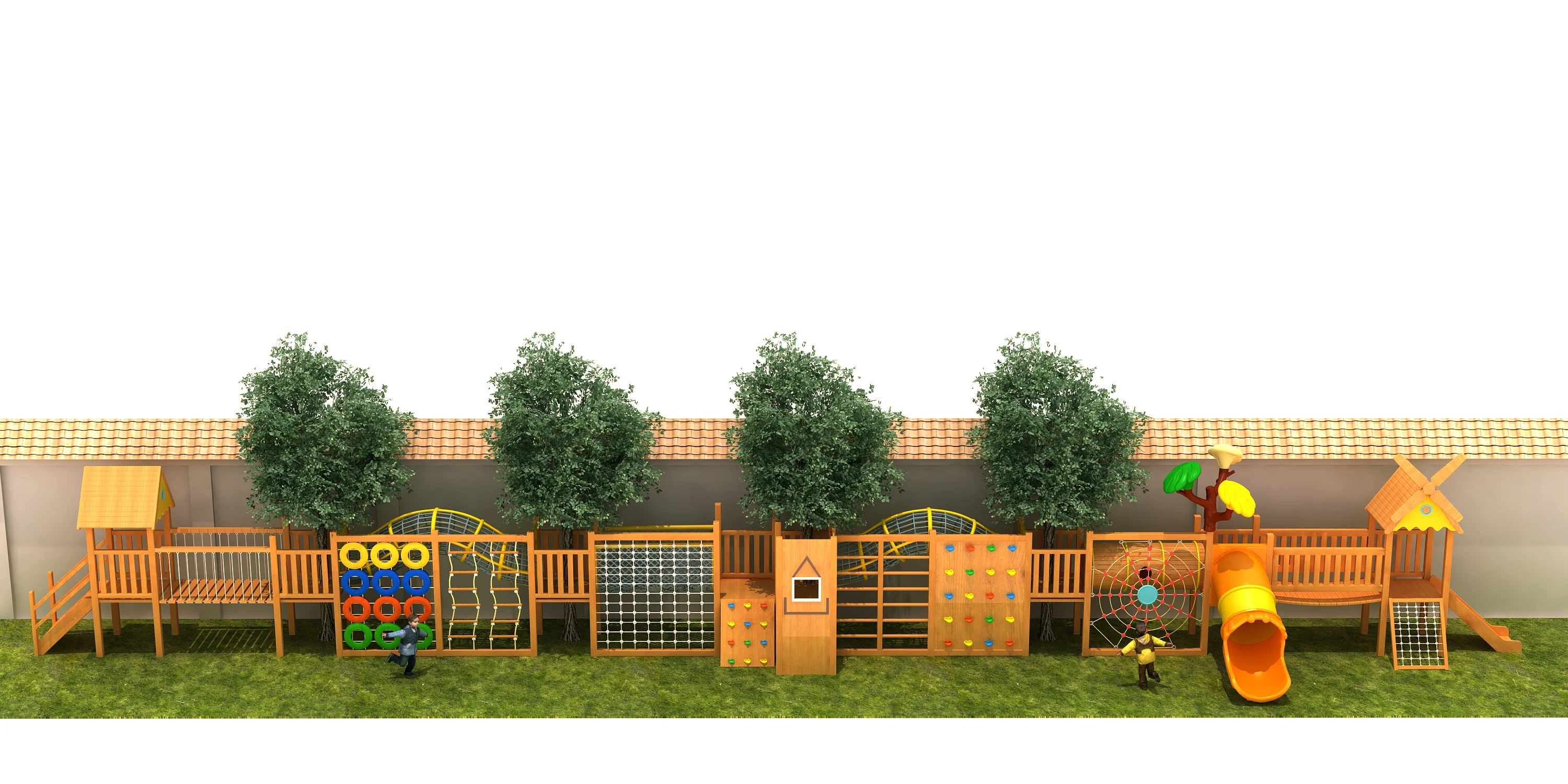 wooden adventure obstacle course multi functional, Natural Wood, Sustainable, Biophilic Design by HonPlay - full product view