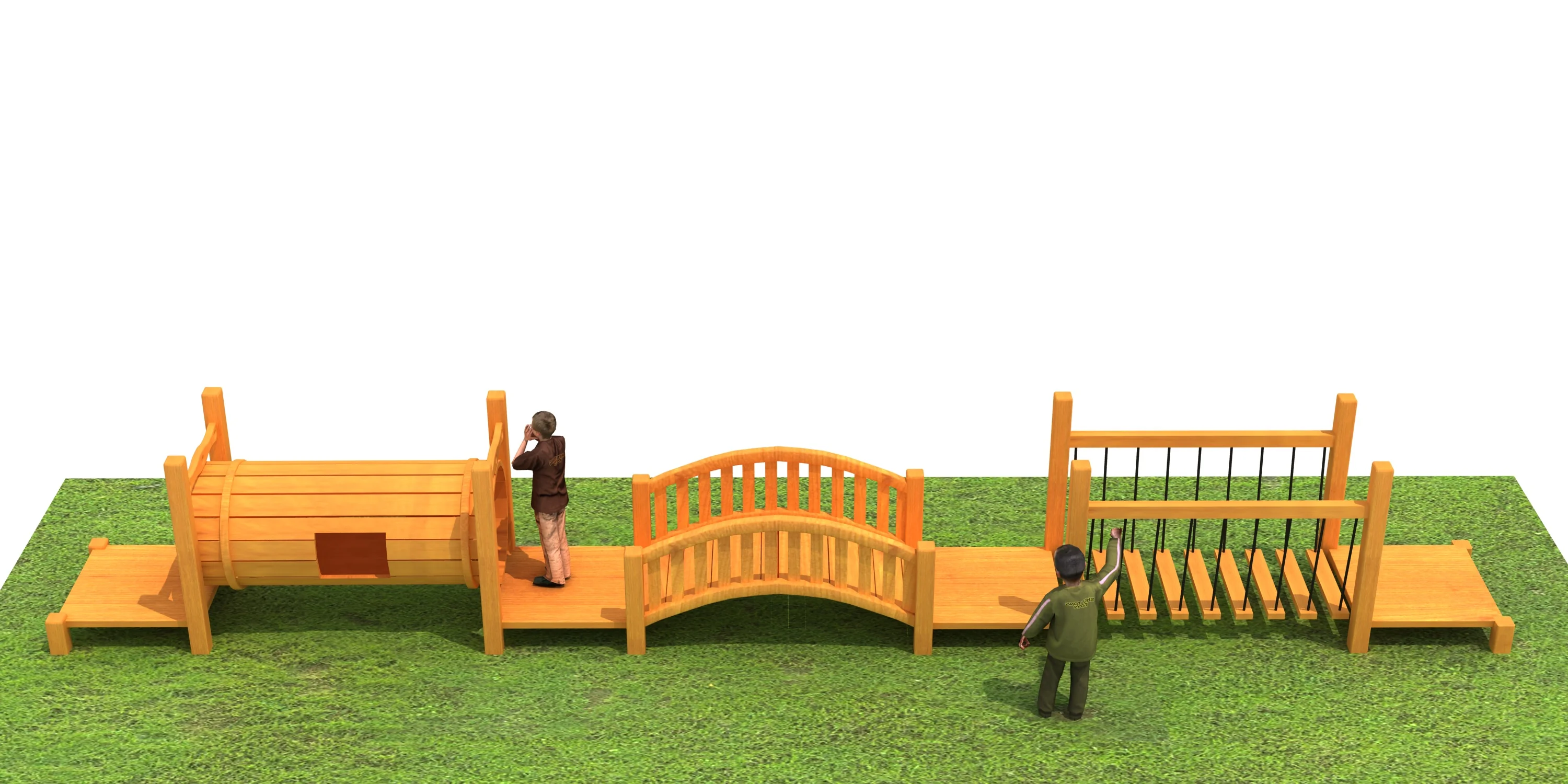 wooden adventure obstacle course outdoor physical, Natural Wood, Sustainable, Biophilic Design by HonPlay - full product view