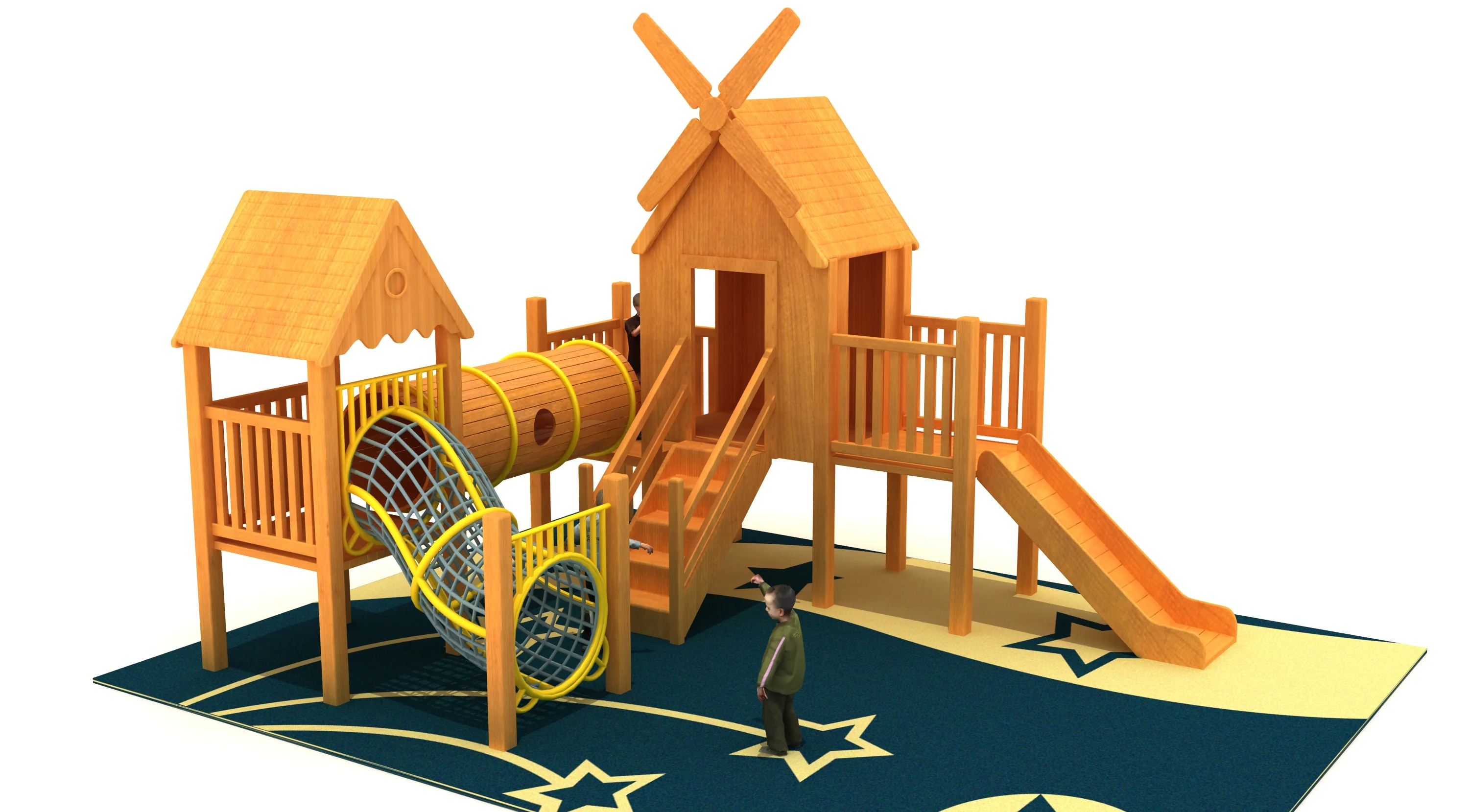 windmill theme wooden playground eco friendly, Natural Wood, Sustainable, Biophilic Design by HonPlay - full product view