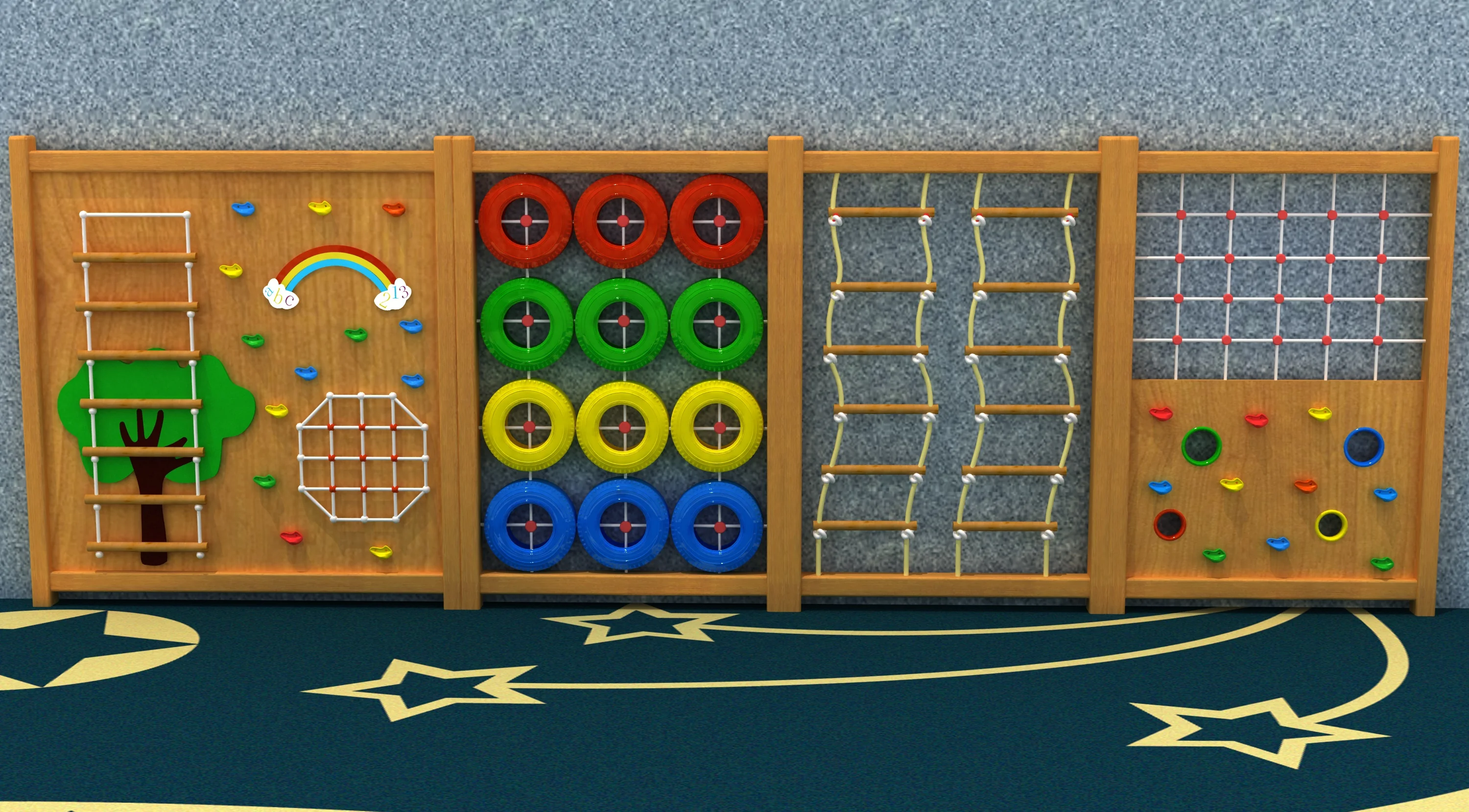 multi activity indoor climbing wall versatile, Natural Wood, Sustainable, Biophilic Design by HonPlay - material and finish details