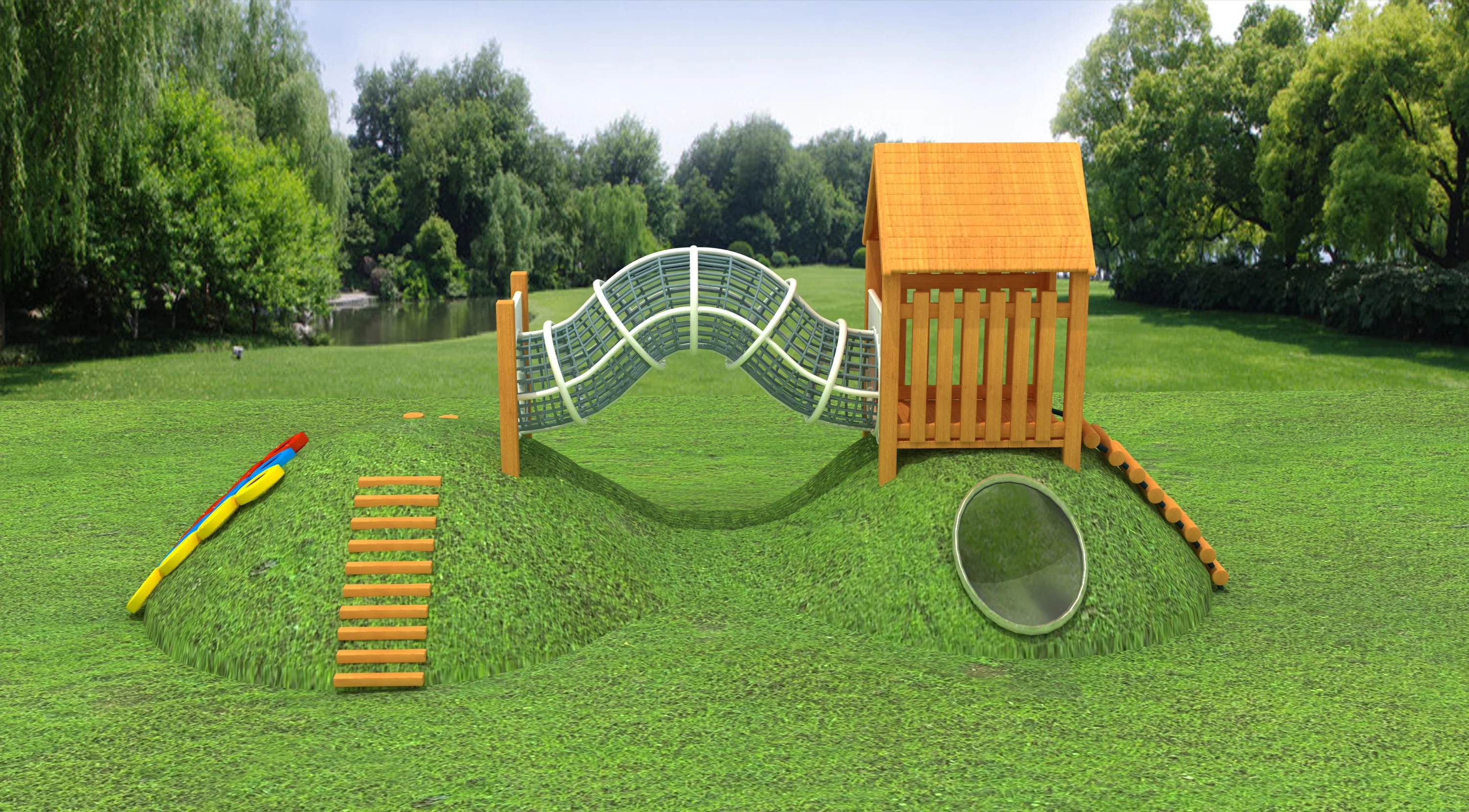 nature themed hillside adventure playground eco, Natural Wood, Sustainable, Biophilic Design by HonPlay - material and finish details