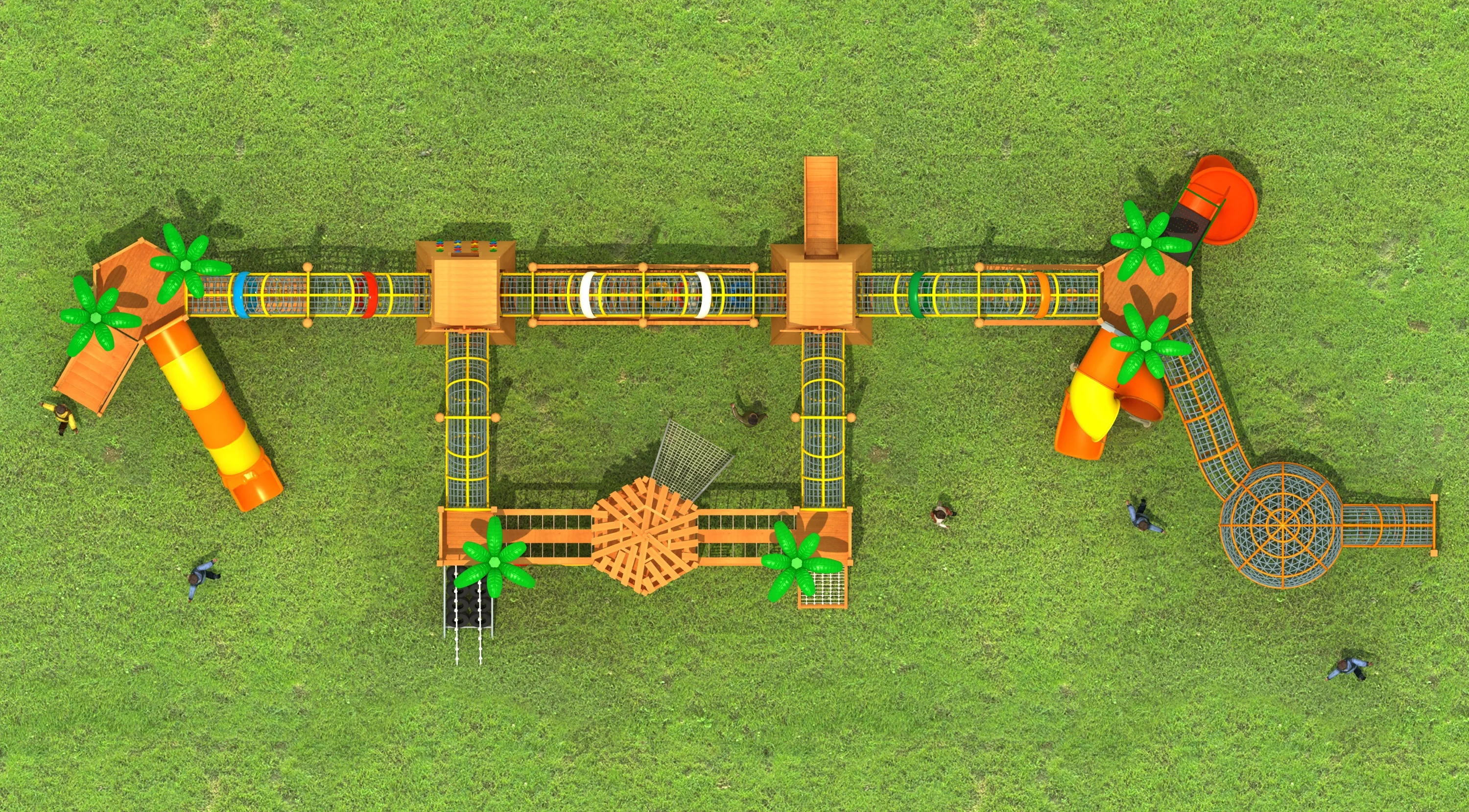 nature themed wooden adventure playground commercial, Natural Wood, Sustainable, Biophilic Design by HonPlay - safety certification and compliance