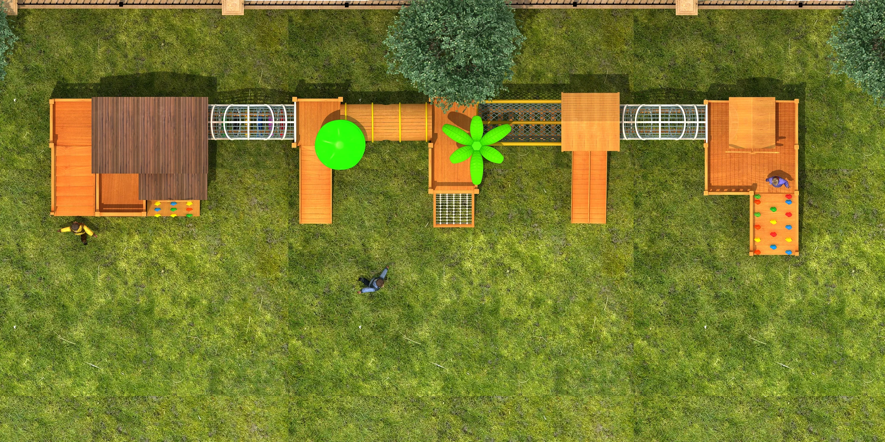 wooden adventure trail playground multi functional, Natural Wood, Sustainable, Biophilic Design by HonPlay - material and finish details