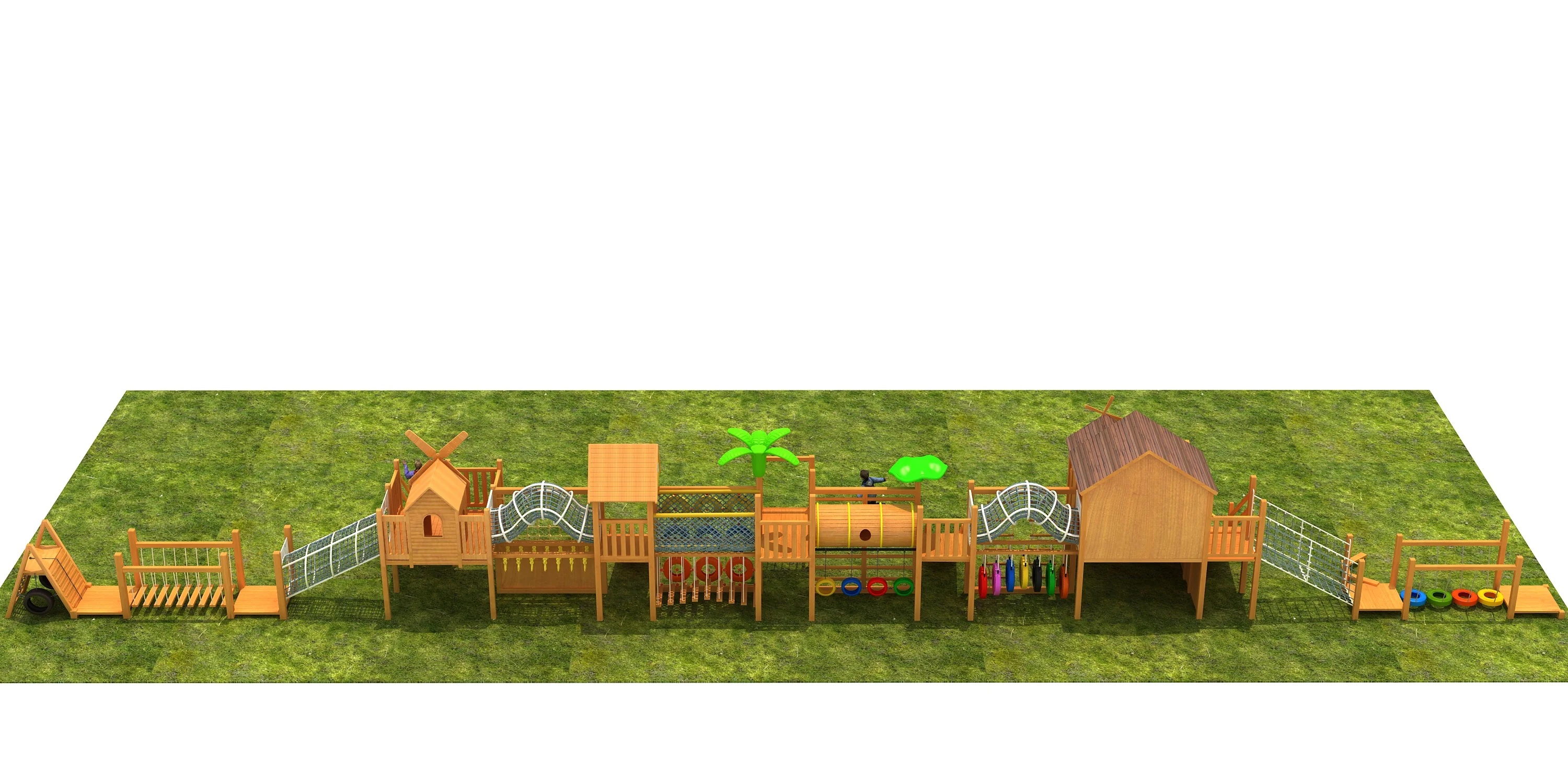 wooden adventure trail playground multi functional, Natural Wood, Sustainable, Biophilic Design by HonPlay - full product view