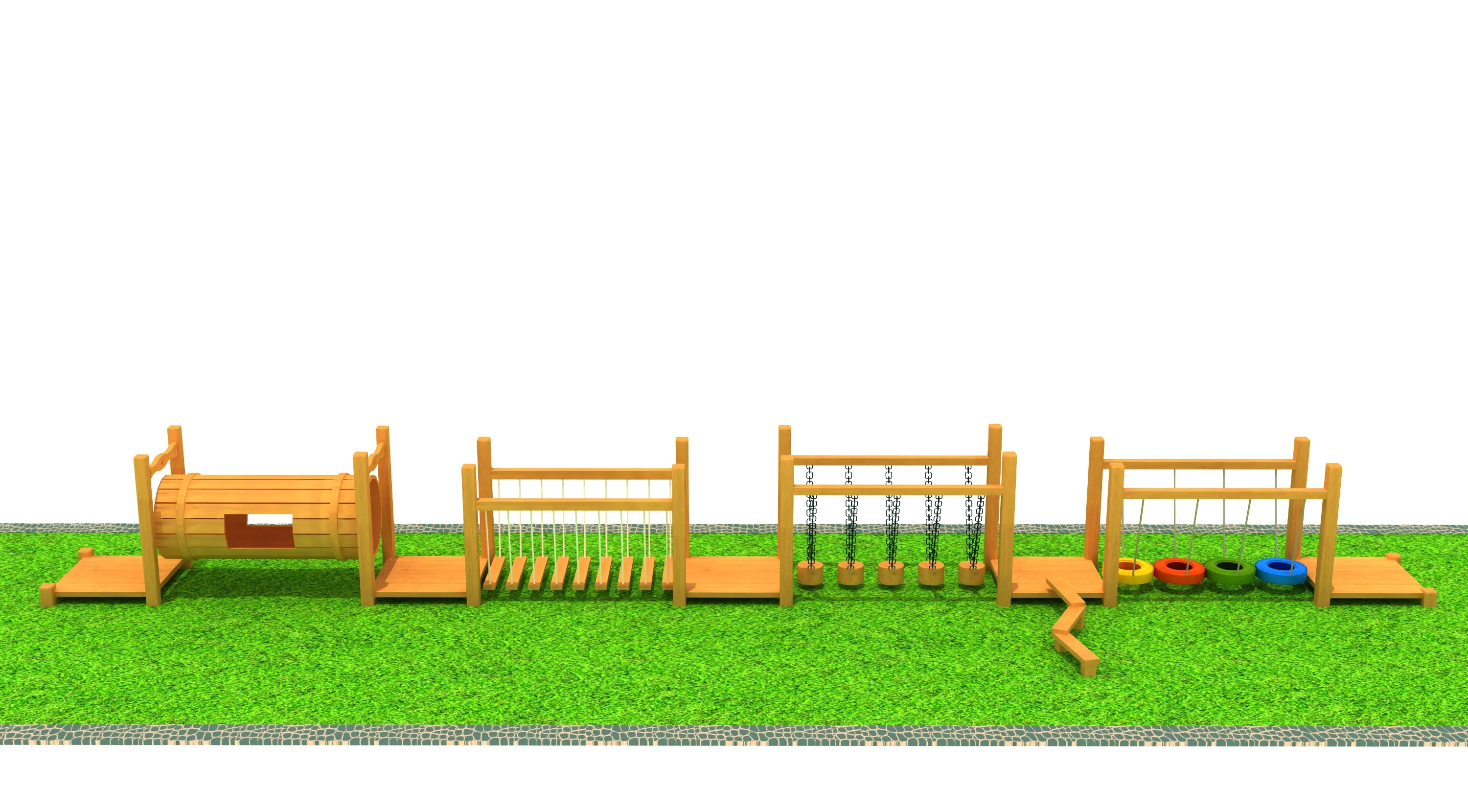 wooden adventure obstacle course outdoor physical, Natural Wood, Sustainable, Biophilic Design by HonPlay - full product view