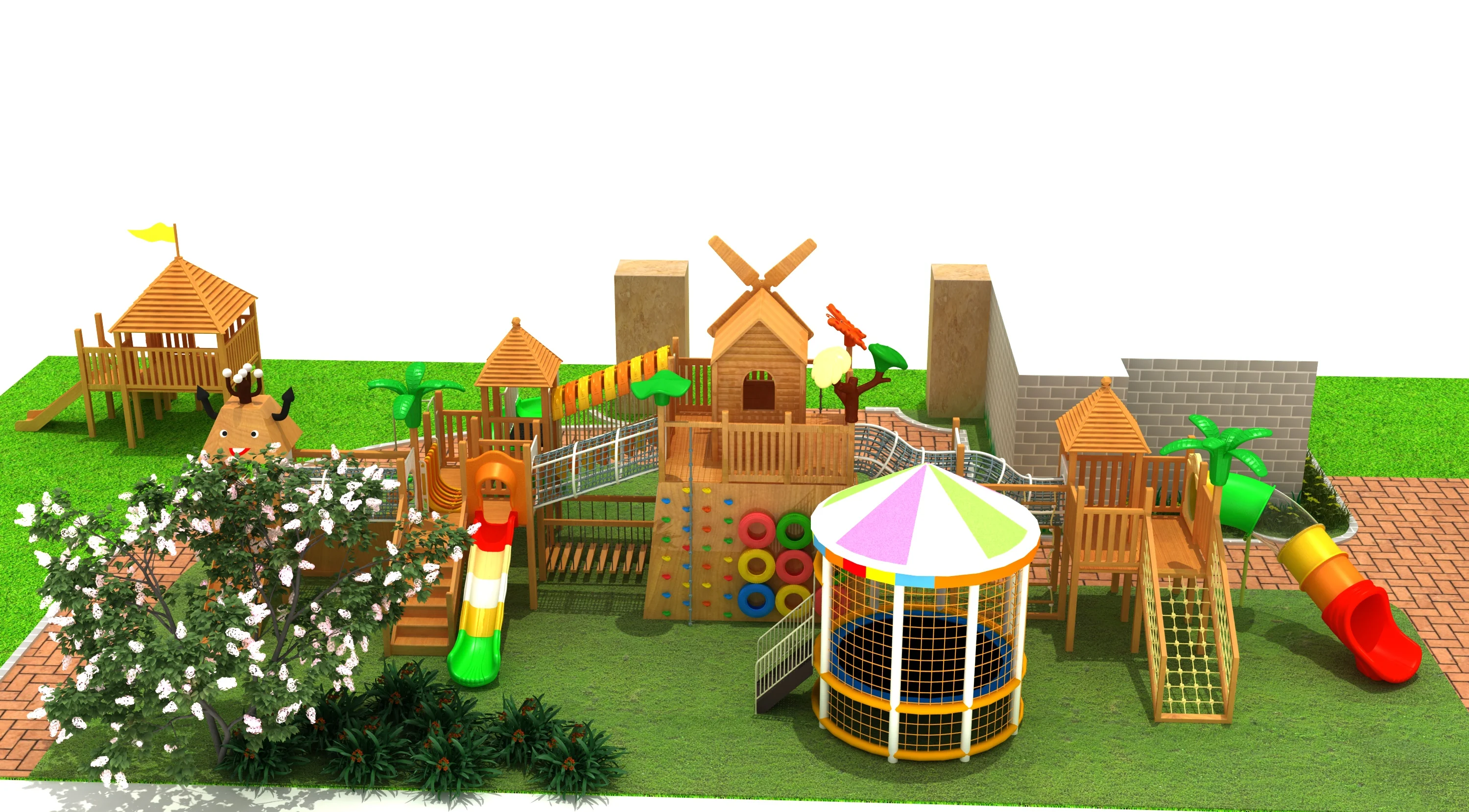 Large Wooden Adventure Playground with Trampoline and Slides - Eco-Friendly Outdoor Play Equipment for Warsaw Kindergarten - Playground equipment by HonPlay