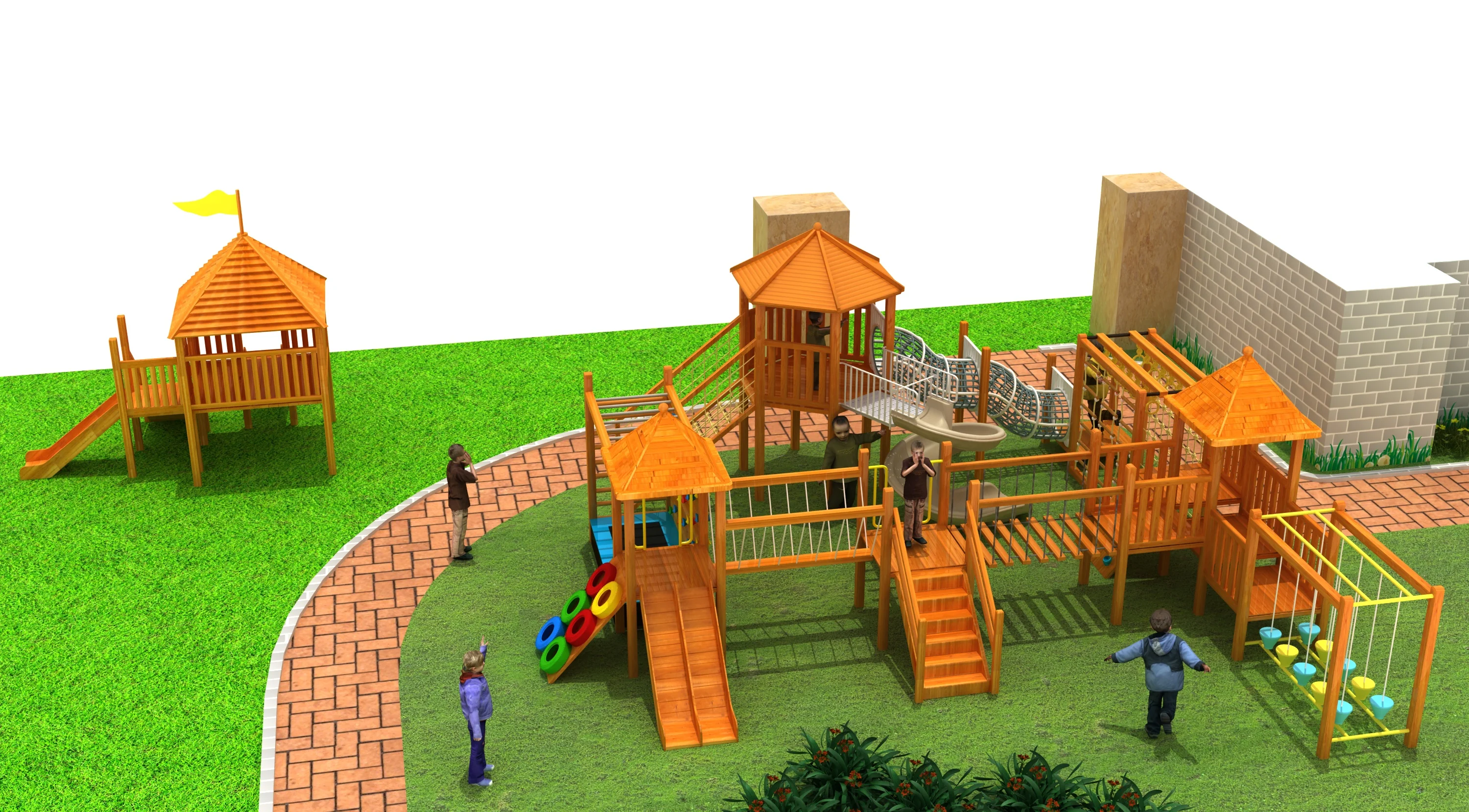 multi tower wooden adventure playground eco, Natural Wood, Sustainable, Biophilic Design by HonPlay - material and finish details