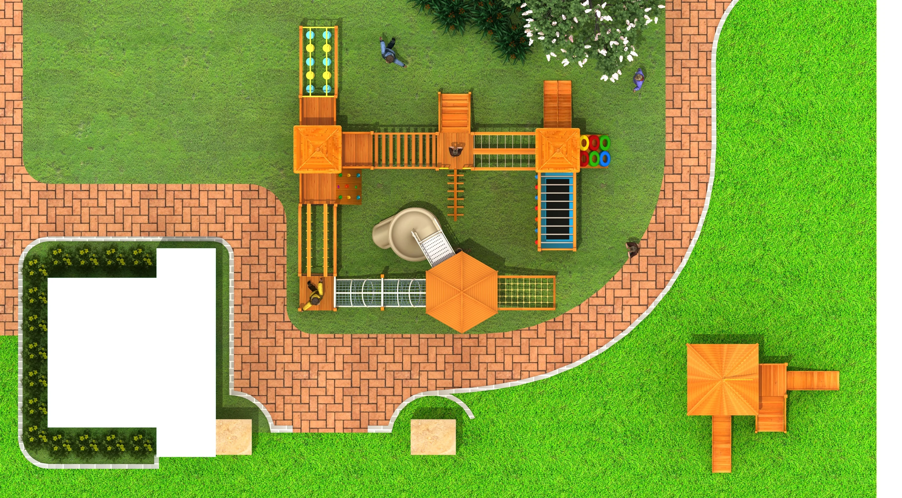 multi tower wooden adventure playground eco, Natural Wood, Sustainable, Biophilic Design by HonPlay - safety certification and compliance