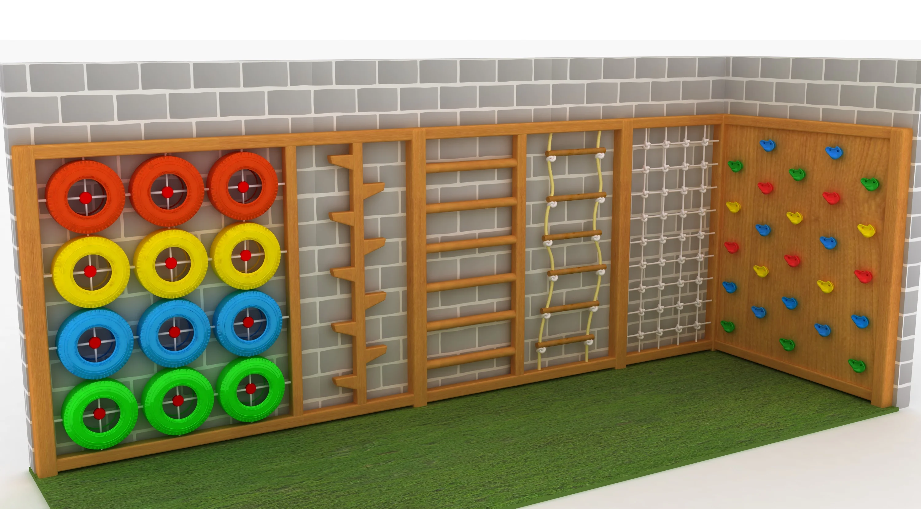 multi functional wall climbing frame indoor, Natural Wood, Sustainable, Biophilic Design by HonPlay - full product view