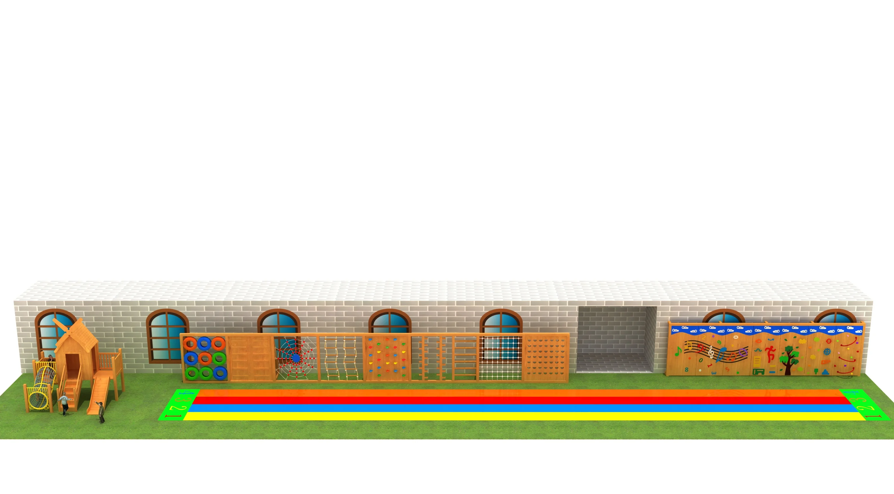 modular wooden adventure obstacle wall outdoor, Natural Wood, Sustainable, Biophilic Design by HonPlay - installation and use case