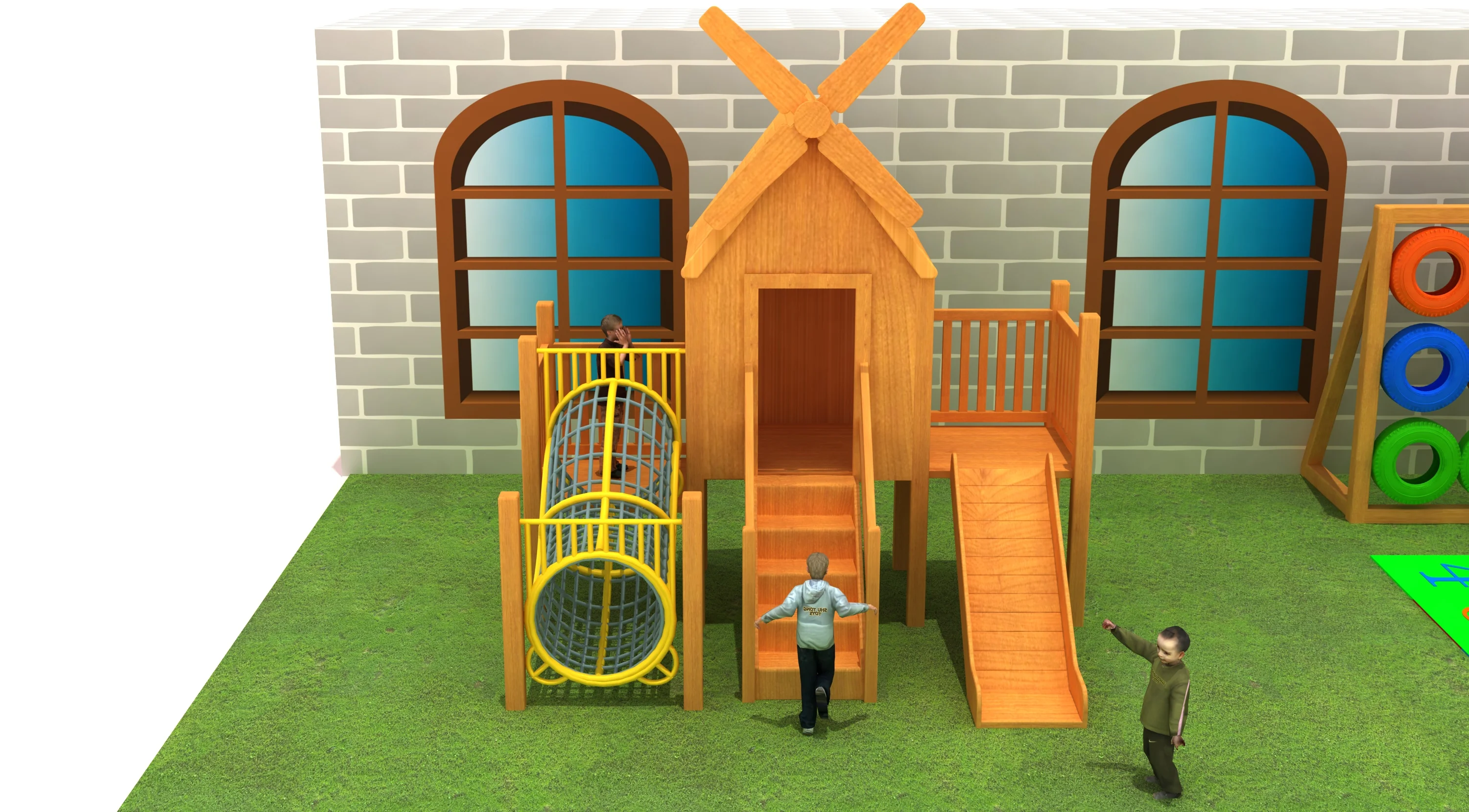 modular wooden adventure obstacle wall outdoor, Natural Wood, Sustainable, Biophilic Design by HonPlay - safety certification and compliance