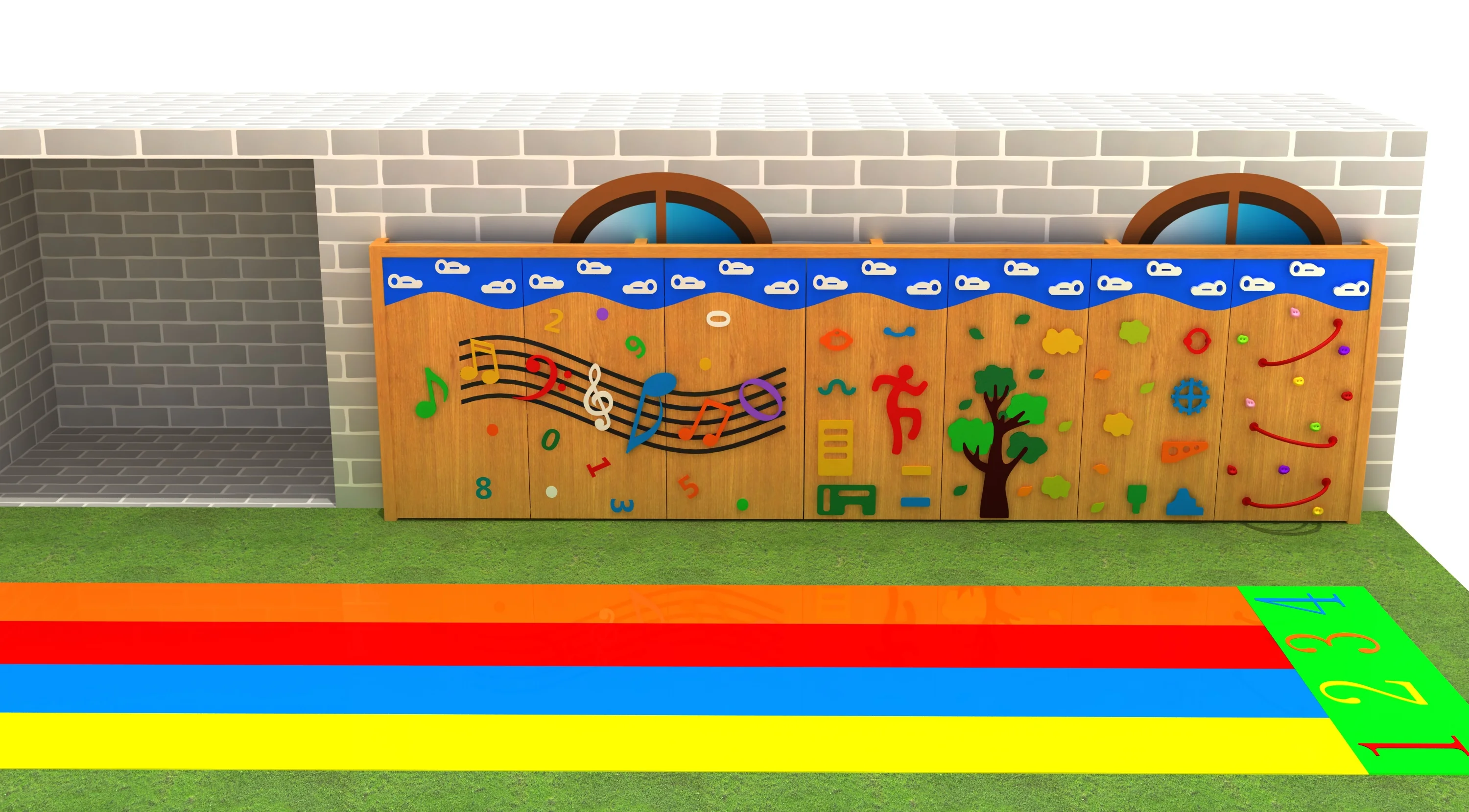 modular wooden adventure obstacle wall outdoor, Natural Wood, Sustainable, Biophilic Design by HonPlay - material and finish details