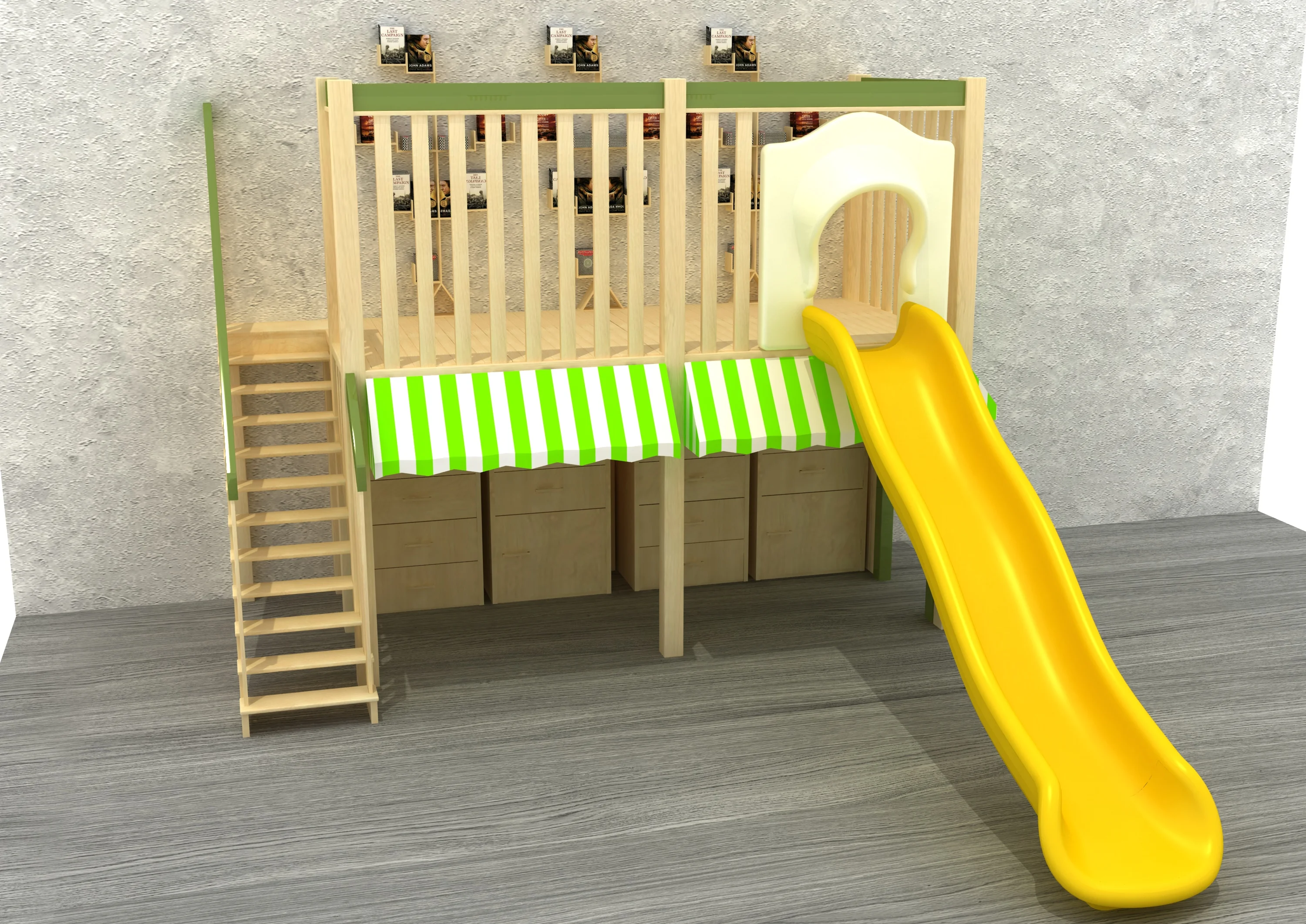 wooden loft play house storage indoor, Natural Wood, Sustainable, Biophilic Design by HonPlay - material and finish details