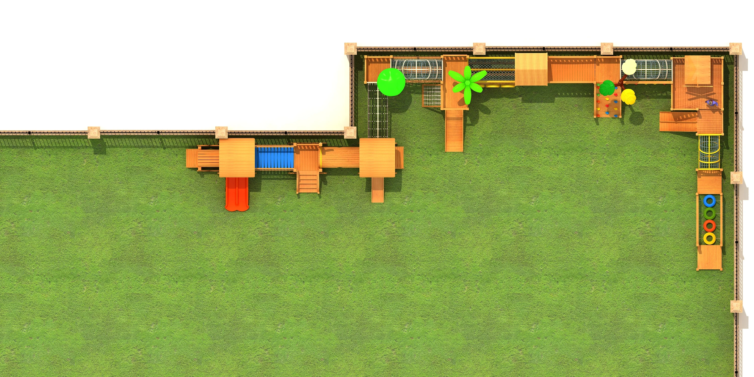 wooden adventure playground set outdoor physical, Natural Wood, Sustainable, Biophilic Design by HonPlay - installation and use case