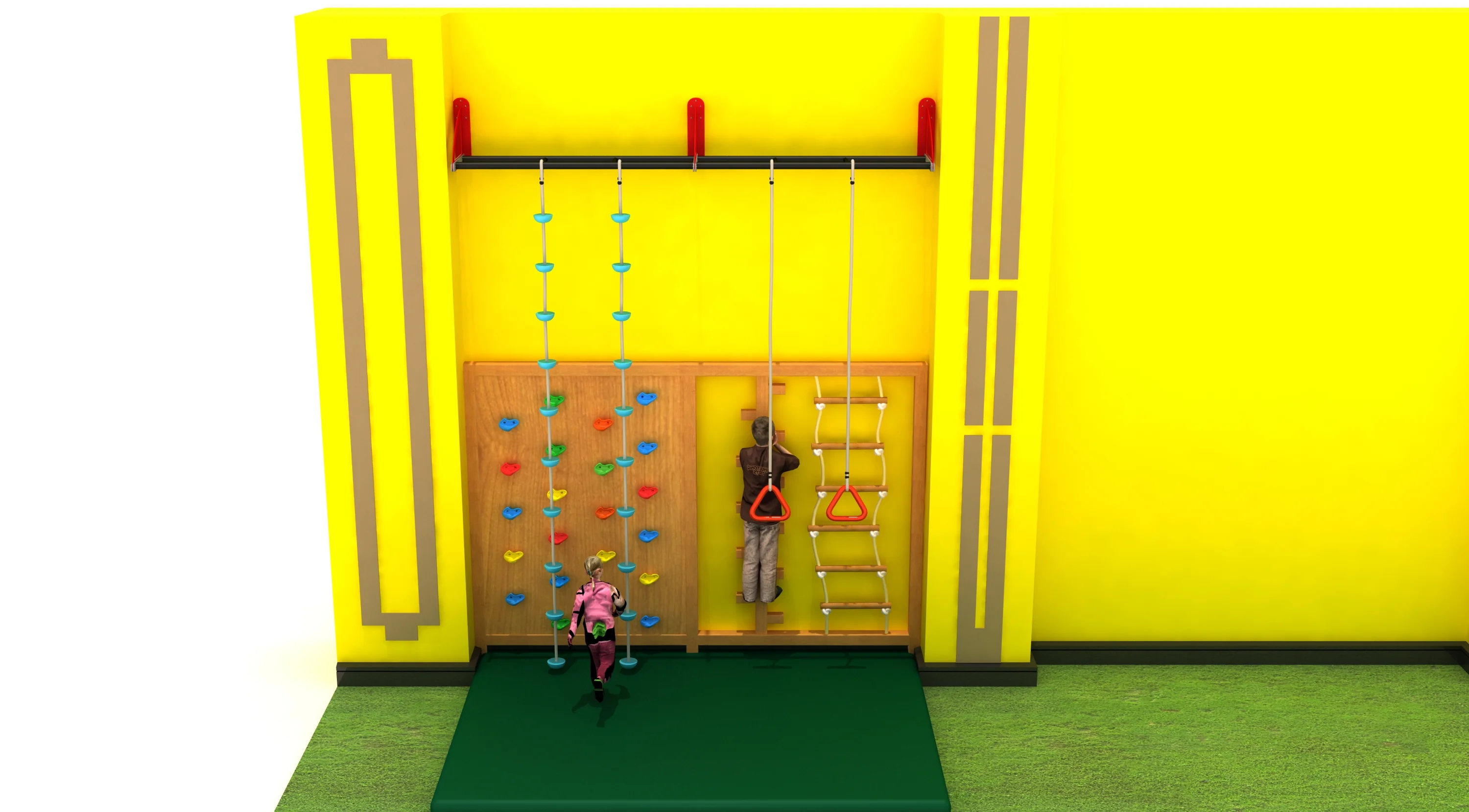 indoor wall mounted adventure climbing frame, Natural Wood, Sustainable, Biophilic Design by HonPlay - material and finish details