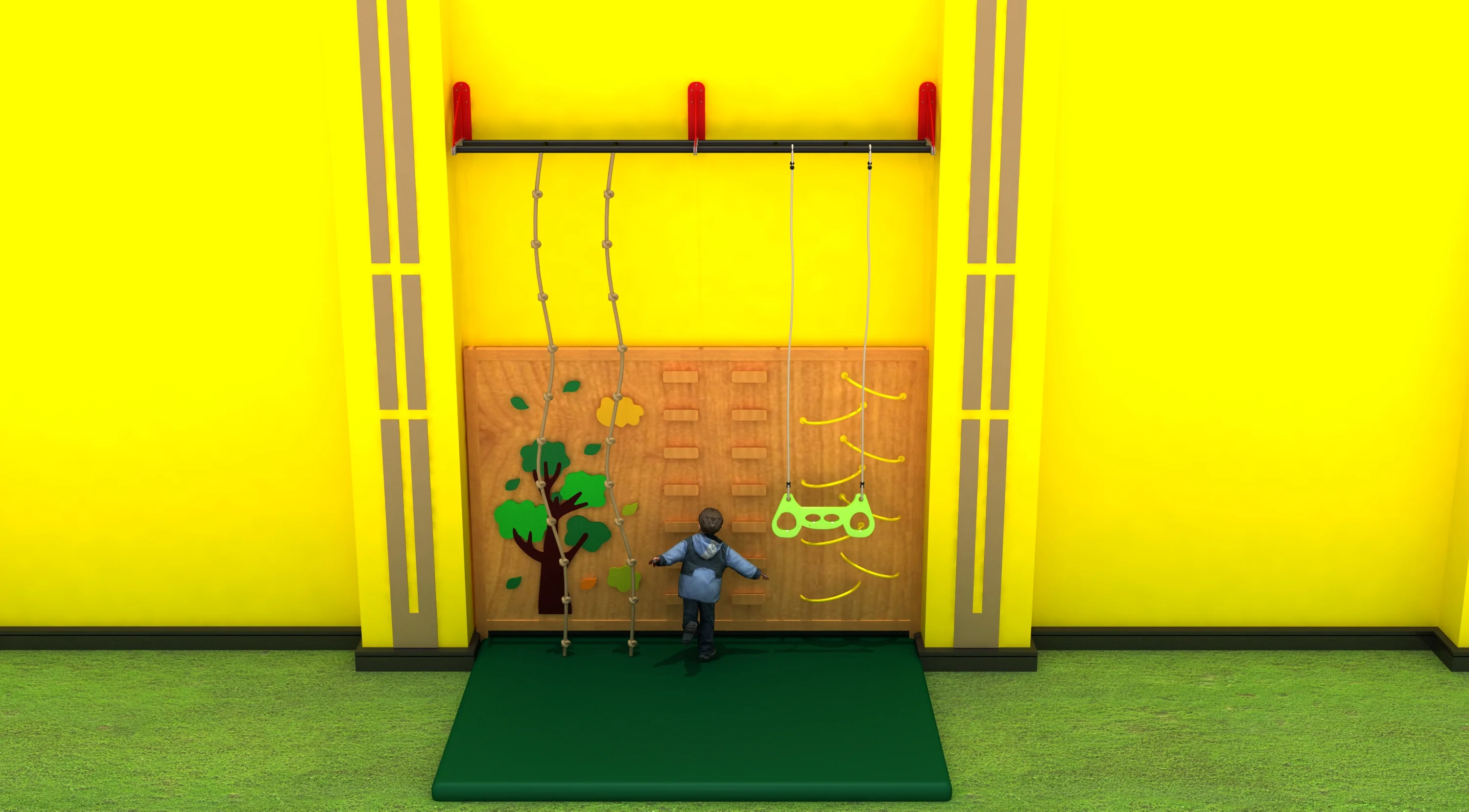 indoor wall mounted adventure climbing frame, Natural Wood, Sustainable, Biophilic Design by HonPlay - safety certification and compliance