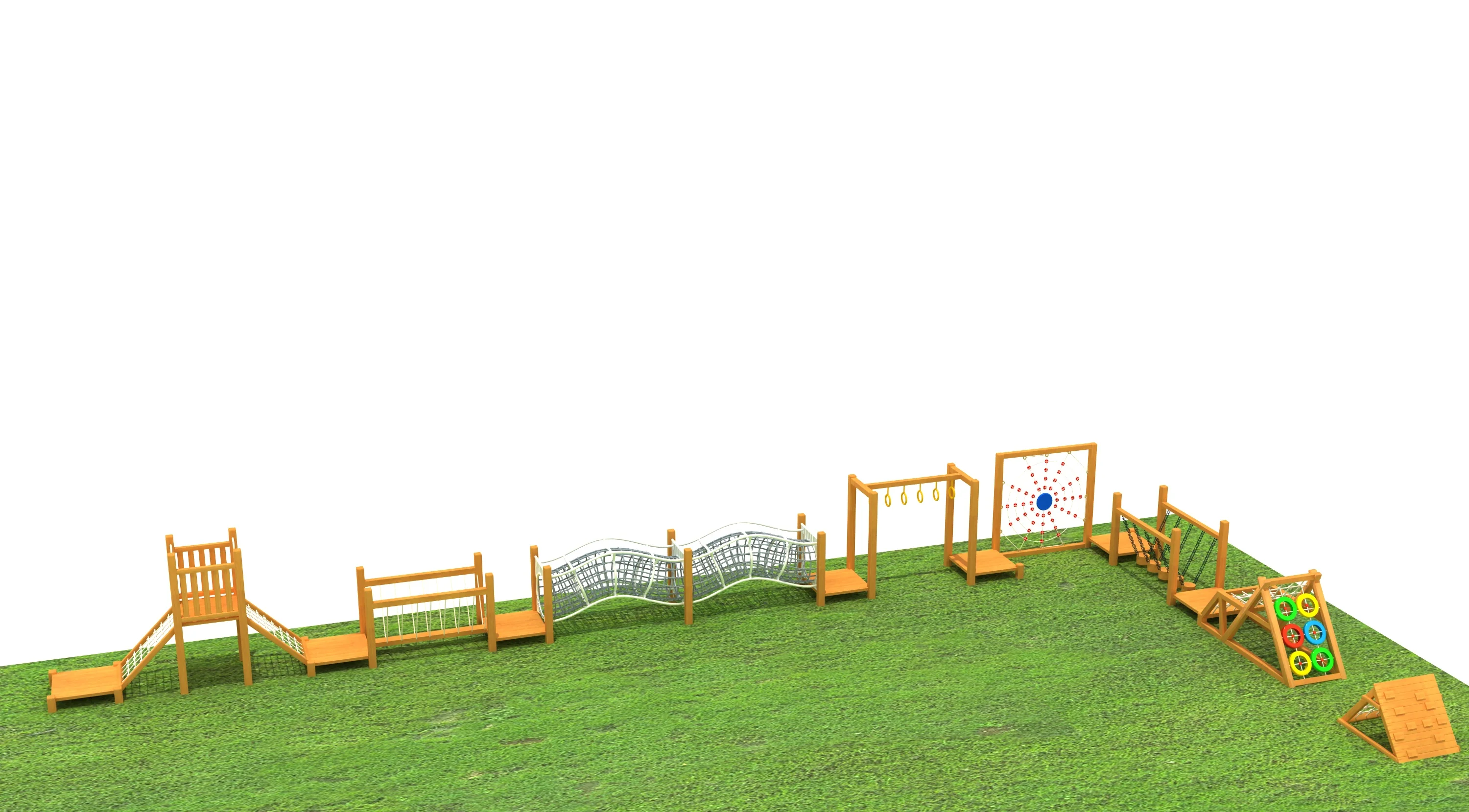 wooden adventure obstacle course outdoor fitness, Natural Wood, Sustainable, Biophilic Design by HonPlay - material and finish details