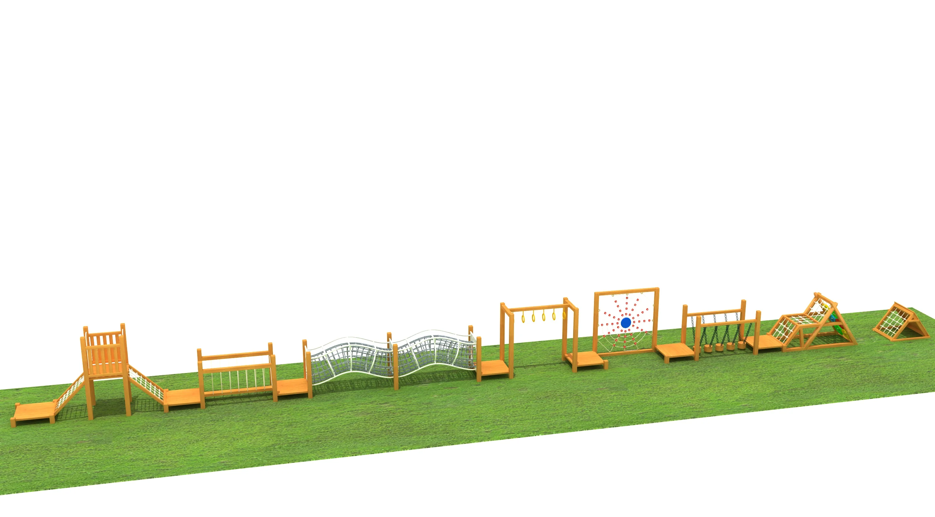 wooden adventure obstacle course outdoor fitness, Natural Wood, Sustainable, Biophilic Design by HonPlay - full product view