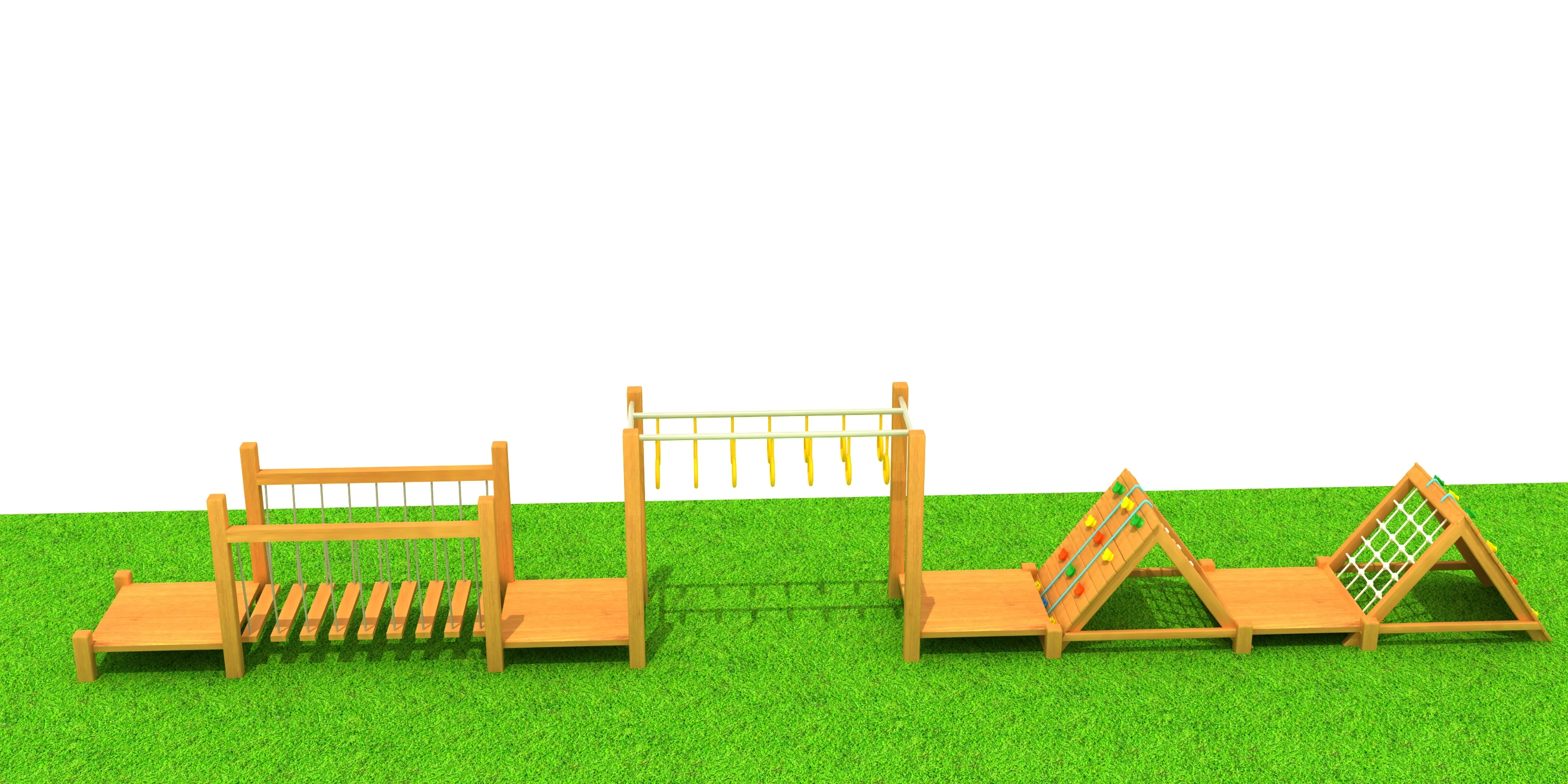 wooden adventure obstacle course outdoor physical, Natural Wood, Sustainable, Biophilic Design by HonPlay - full product view