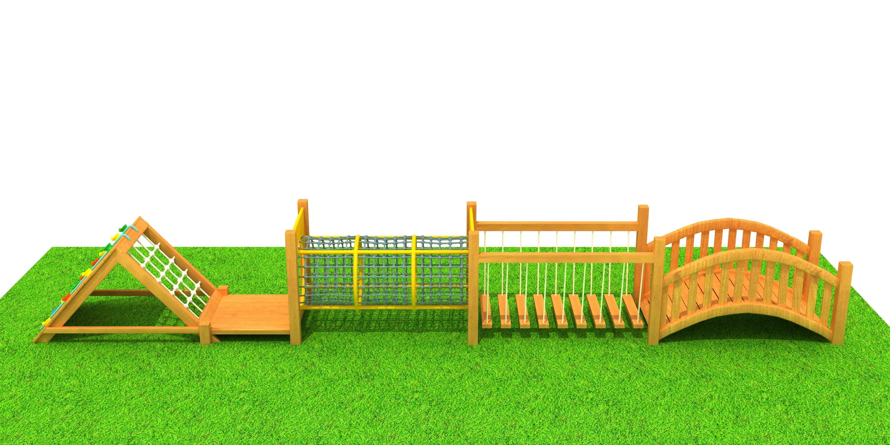 wooden adventure obstacle course outdoor physical, Natural Wood, Sustainable, Biophilic Design by HonPlay - safety certification and compliance