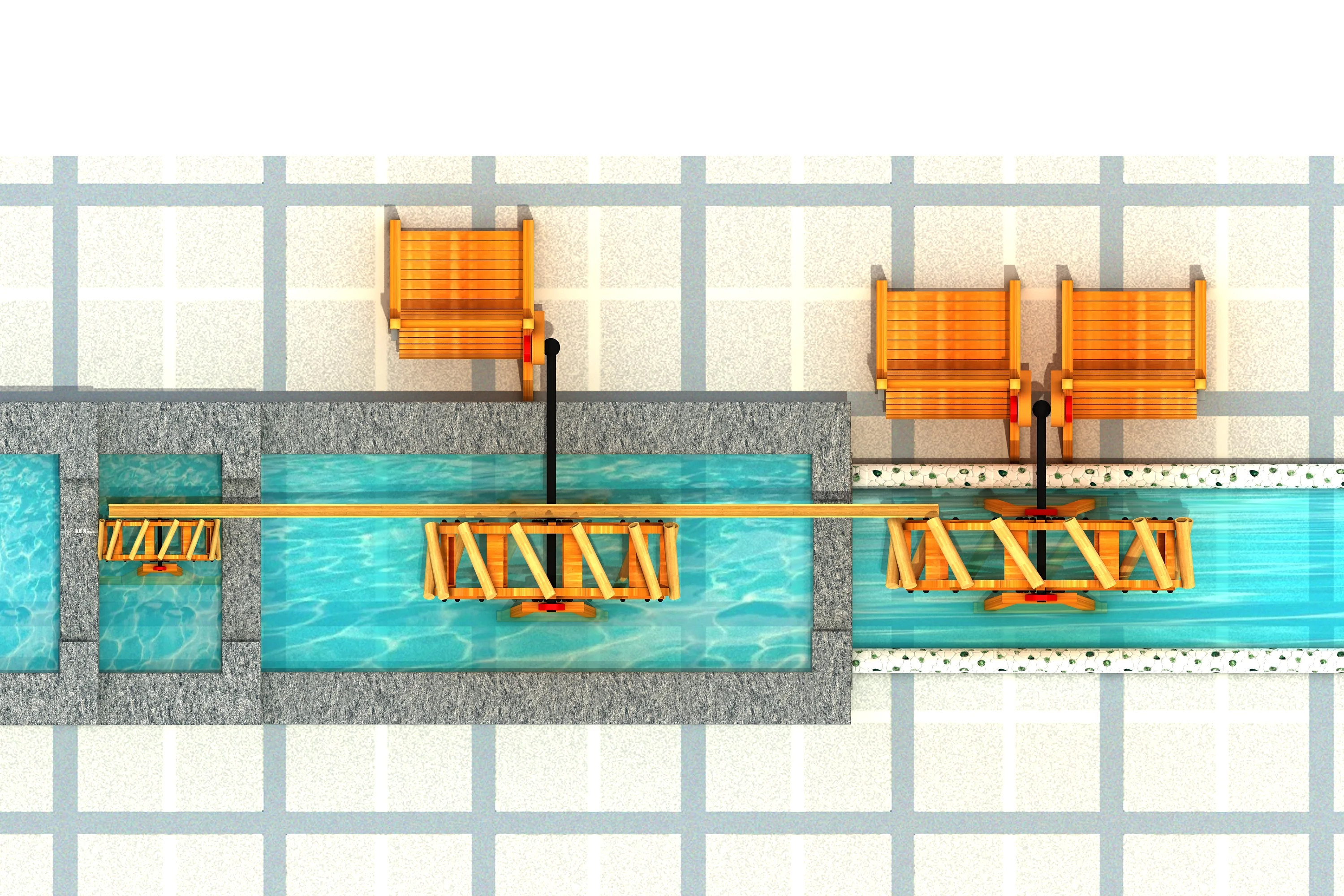 interactive wooden water wheel system educational, Natural Wood, Sustainable, Biophilic Design by HonPlay - material and finish details