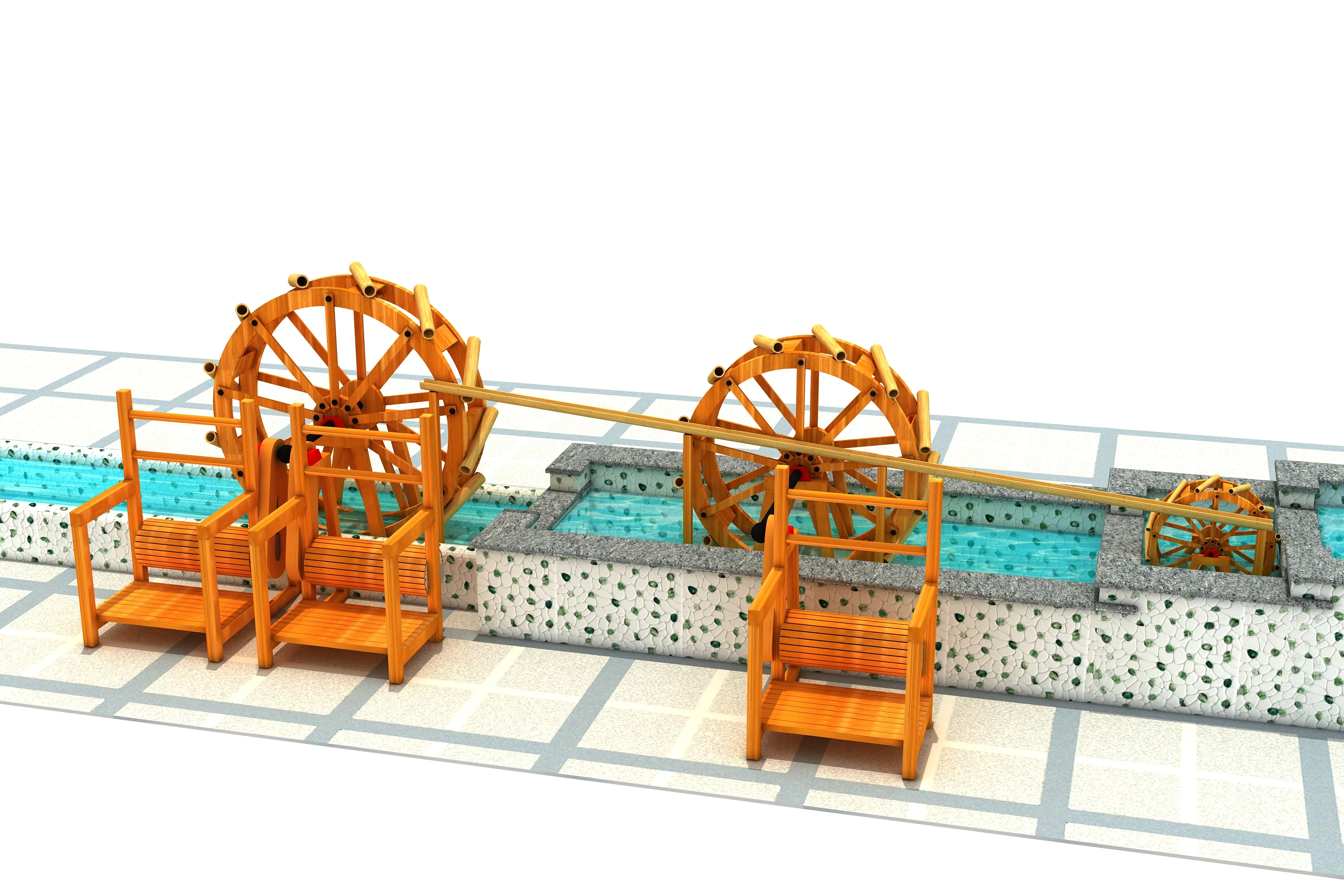 interactive wooden water wheel system educational, Natural Wood, Sustainable, Biophilic Design by HonPlay - safety certification and compliance