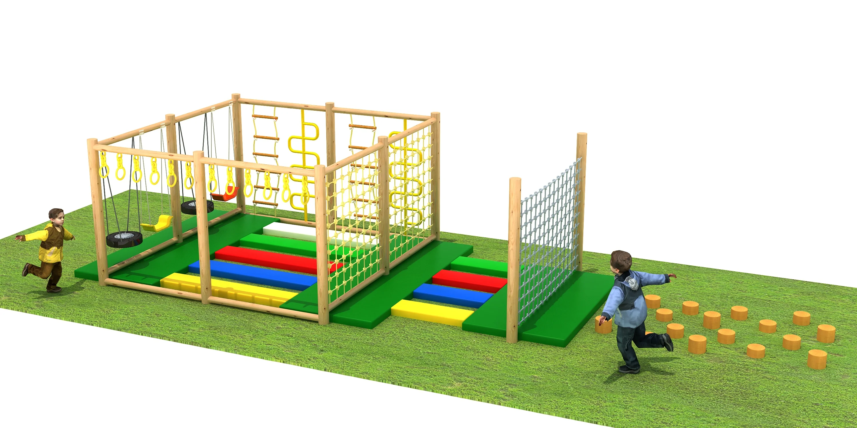 wooden adventure obstacle course outdoor physical, Natural Wood, Sustainable, Biophilic Design by HonPlay - full product view