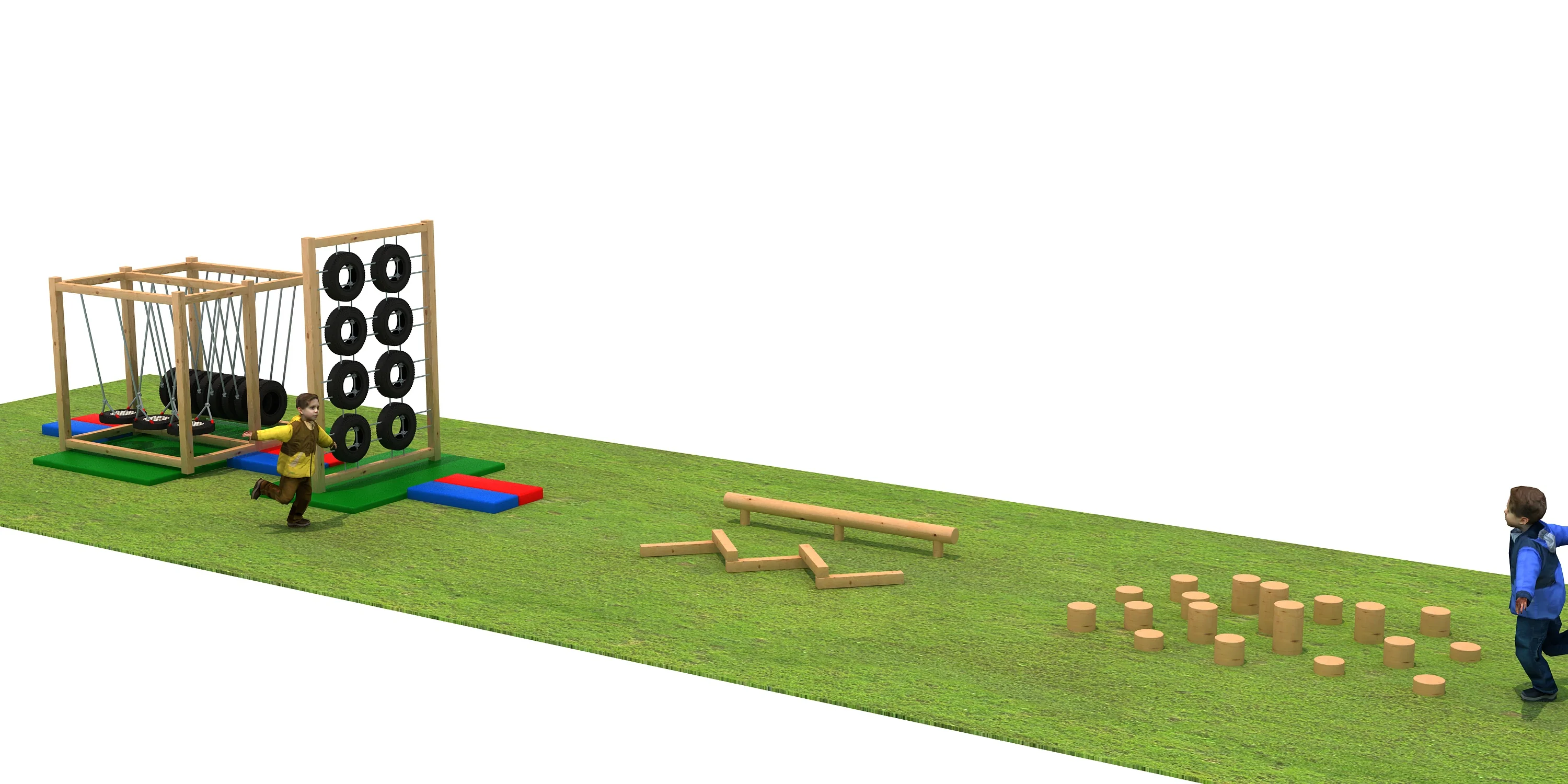 wooden adventure obstacle course outdoor physical, Natural Wood, Sustainable, Biophilic Design by HonPlay - installation and use case