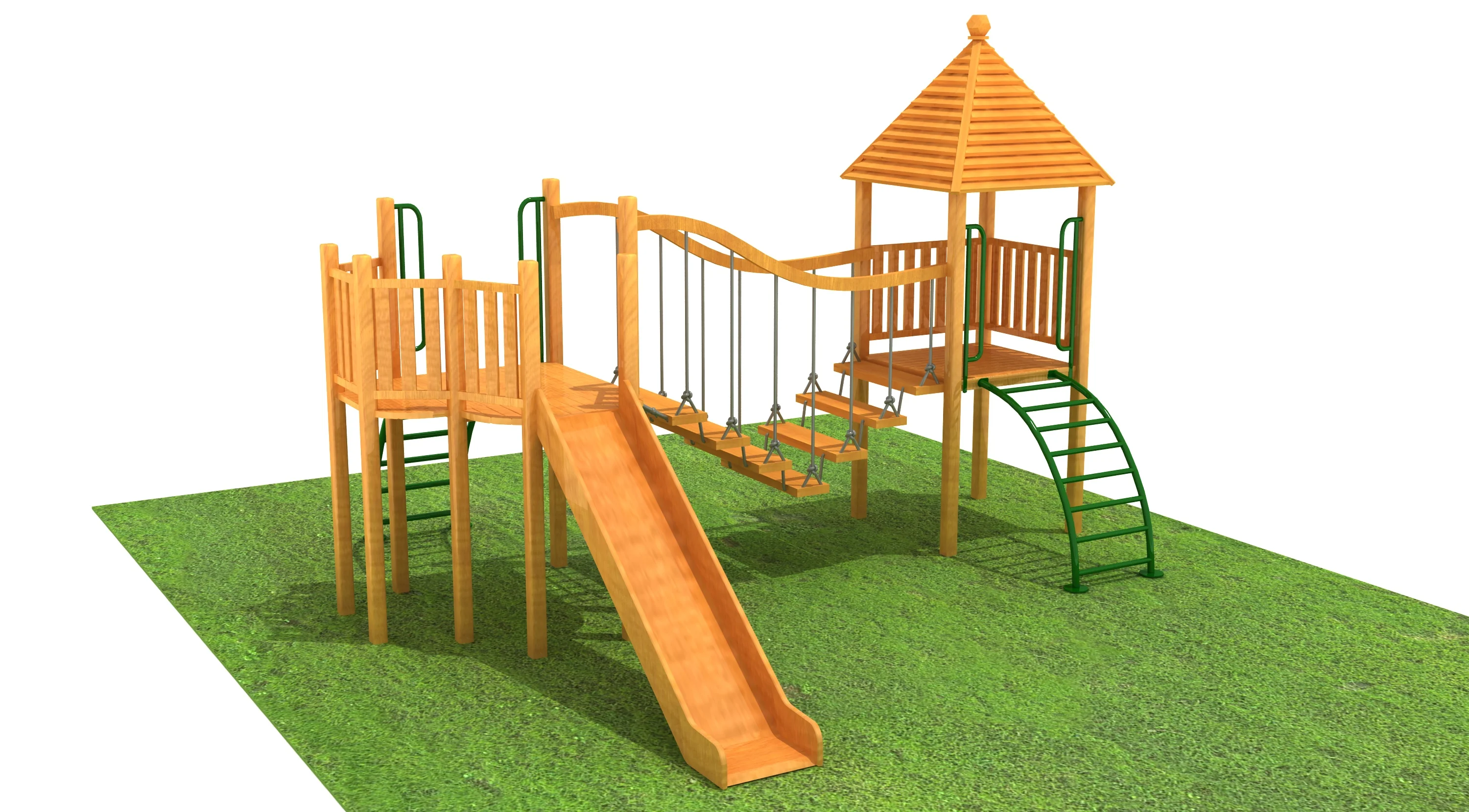 classic wooden playground slide durable outdoor, Natural Wood, Sustainable, Biophilic Design by HonPlay - safety certification and compliance