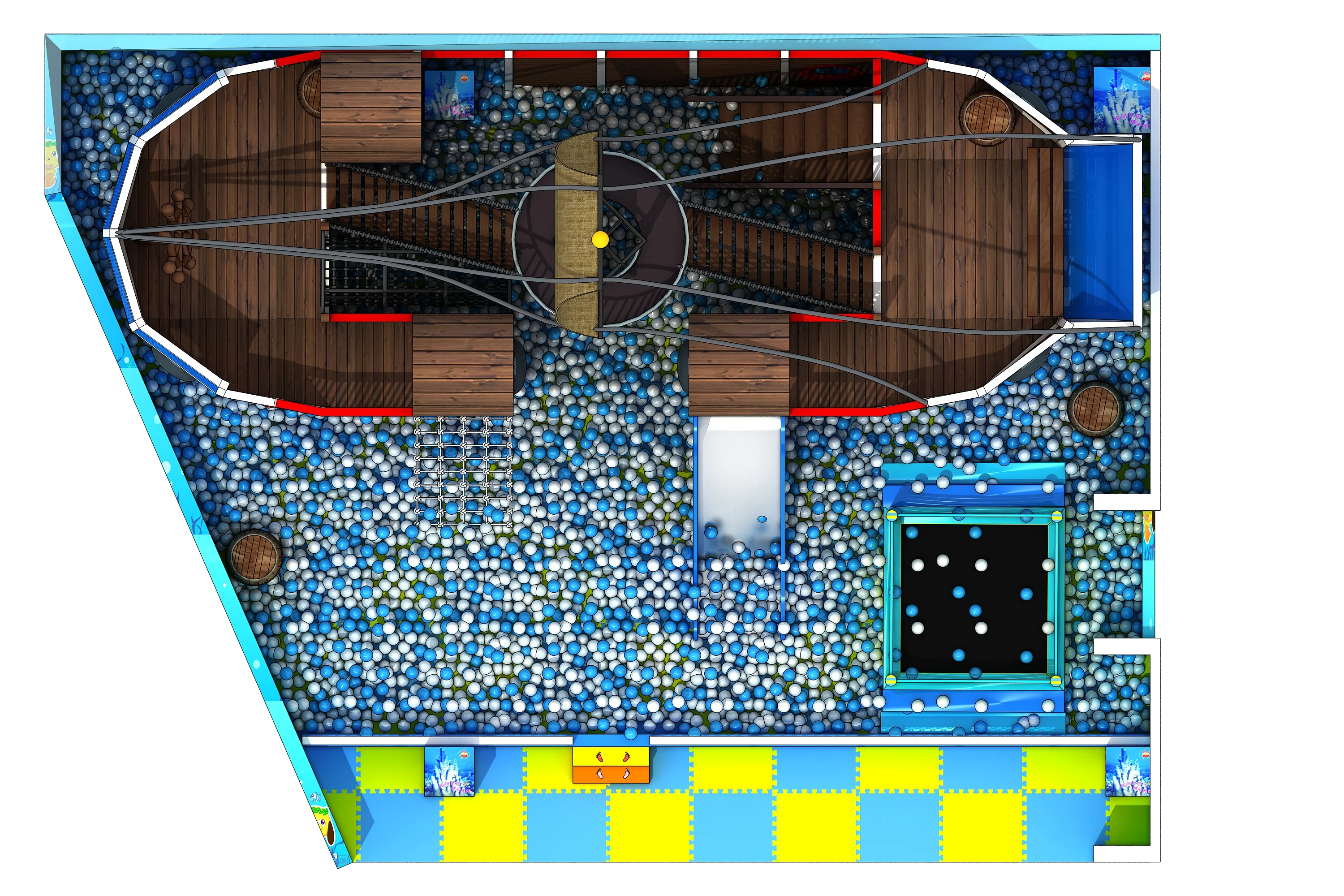 pirate ship indoor playground soft play, Natural Wood, Sustainable, Biophilic Design by HonPlay - material and finish details