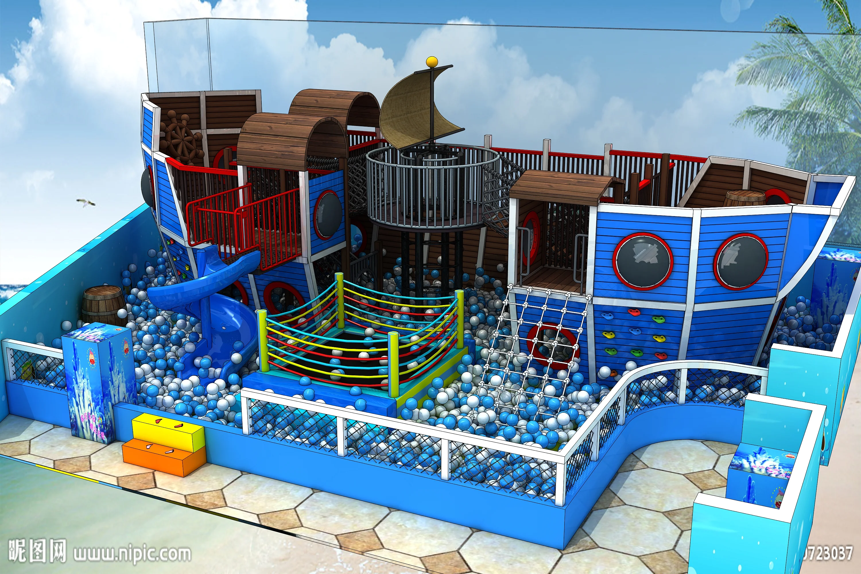 pirate ship theme indoor playground commercial, Natural Wood, Sustainable, Biophilic Design by HonPlay - additional product views