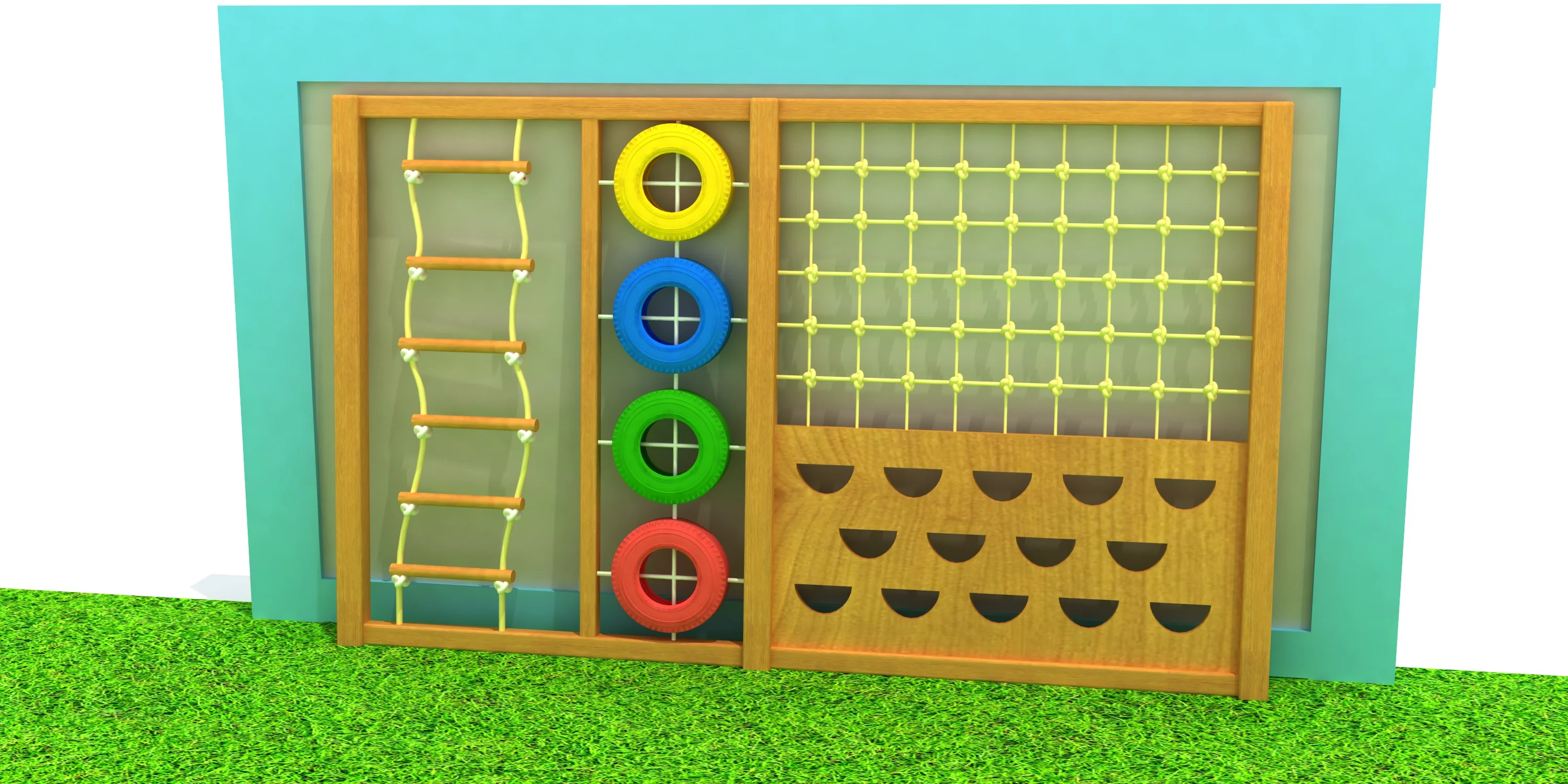 multi functional outdoor climbing wall panel, Natural Wood, Sustainable, Biophilic Design by HonPlay - full product view