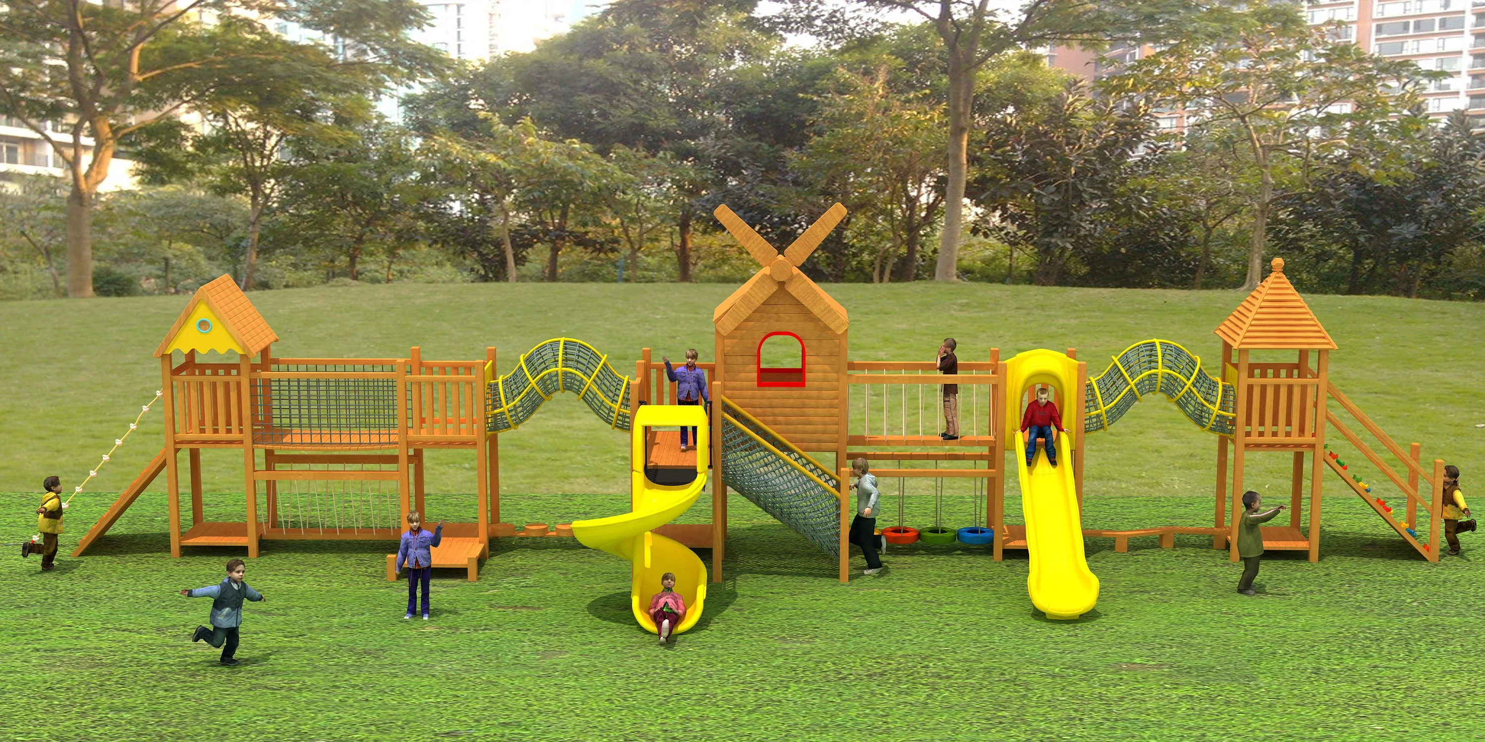 Windmill Theme Wooden Outdoor Playground - Multi-Functional Adventure Play Set for European Public Parks - Playground equipment by HonPlay