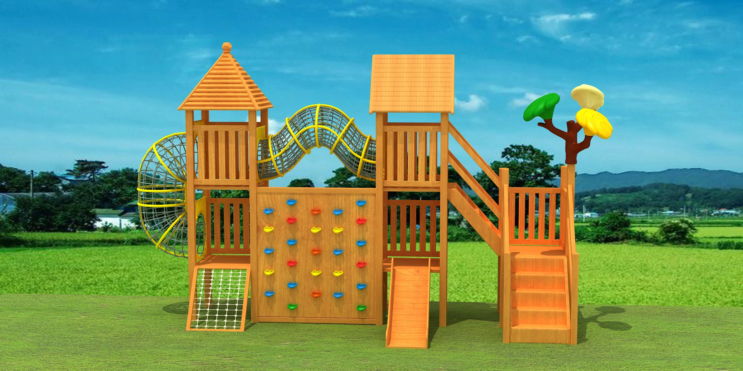 Adventure Wood Series Playground - Eco-Friendly Outdoor Play Equipment for Prague Kindergarten Projects - Playground equipment by HonPlay