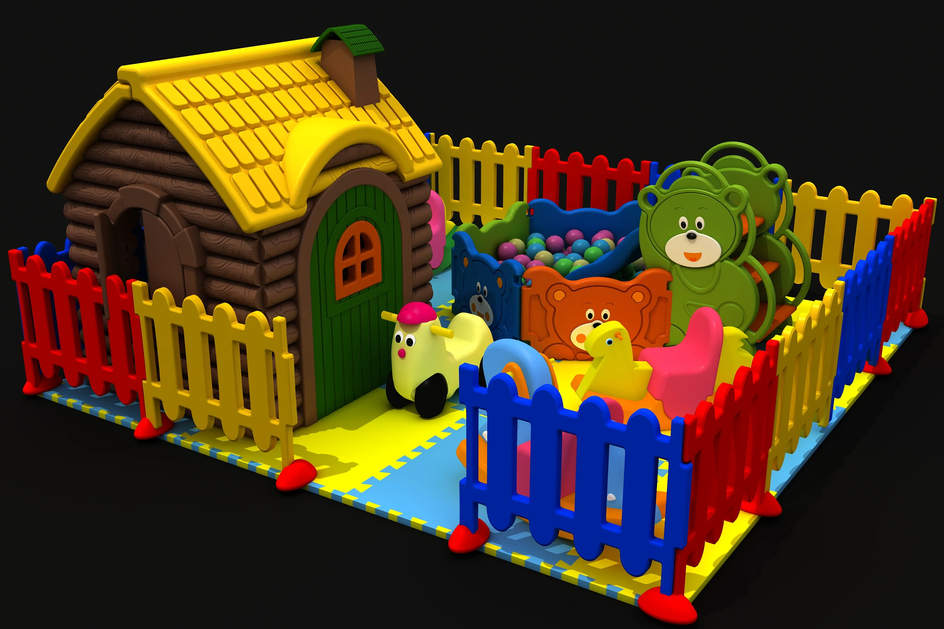 Log Cabin Playhouse Set - Modular Indoor Plastic Playground for Warsaw Kindergarten - Playground equipment by HonPlay