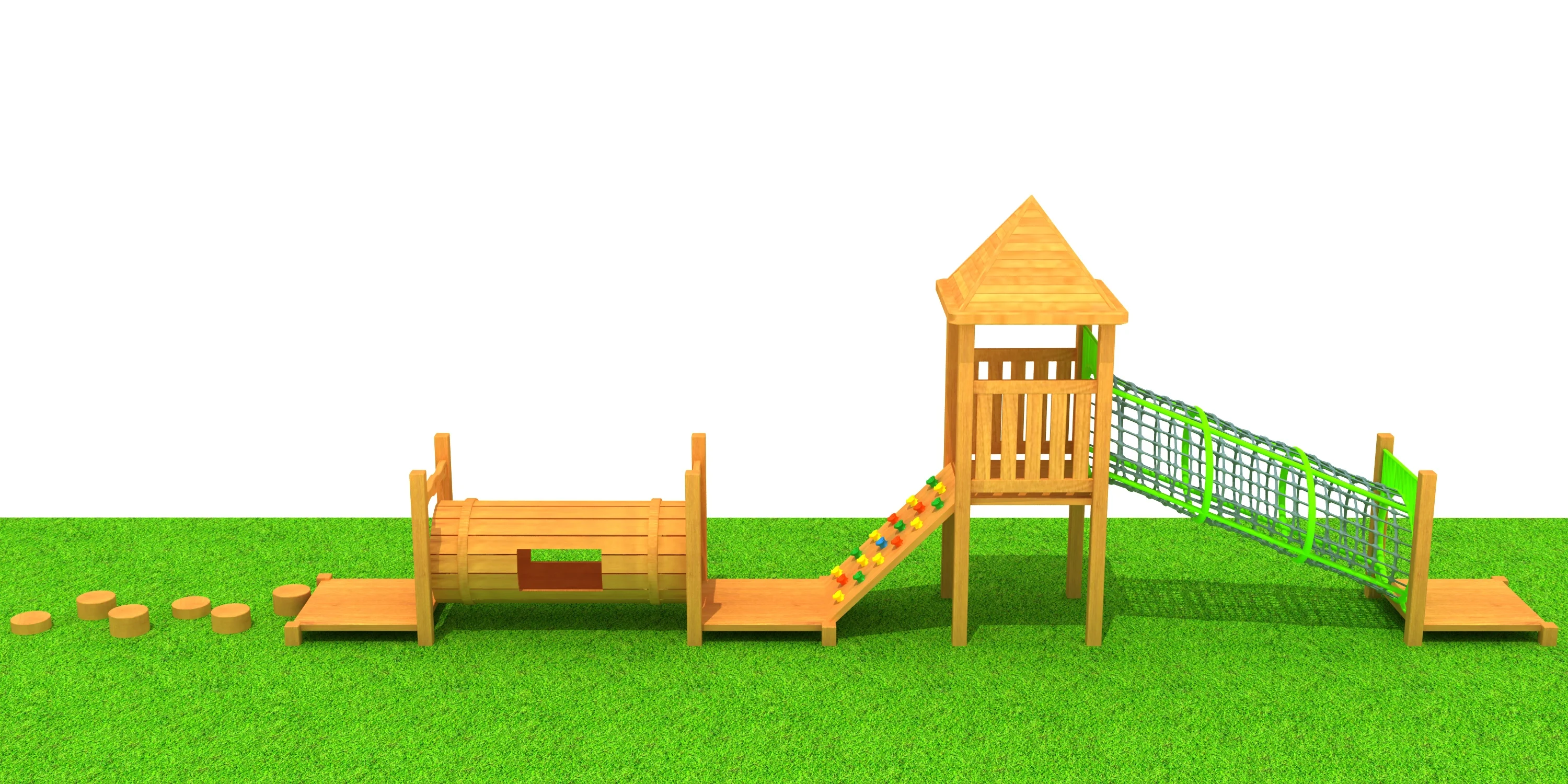 wooden adventure obstacle course outdoor physical, Natural Wood, Sustainable, Biophilic Design by HonPlay - full product view