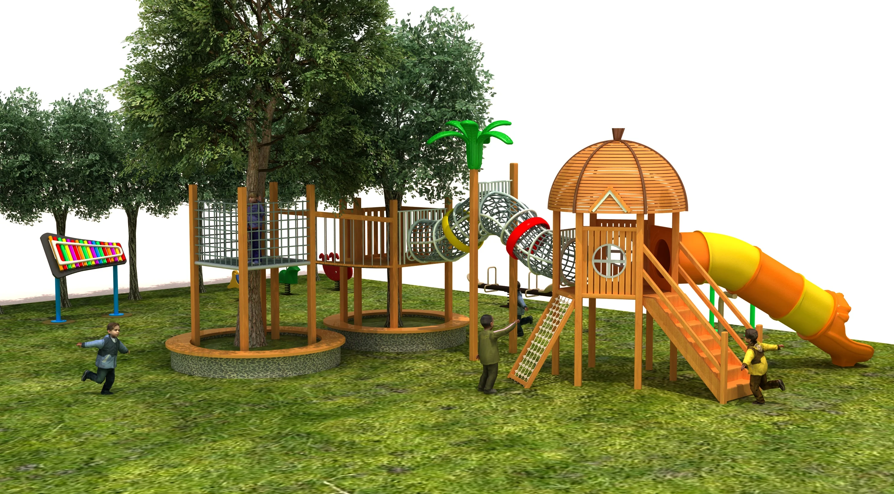 nature themed wooden treehouse playground eco, Natural Wood, Sustainable, Biophilic Design by HonPlay - material and finish details