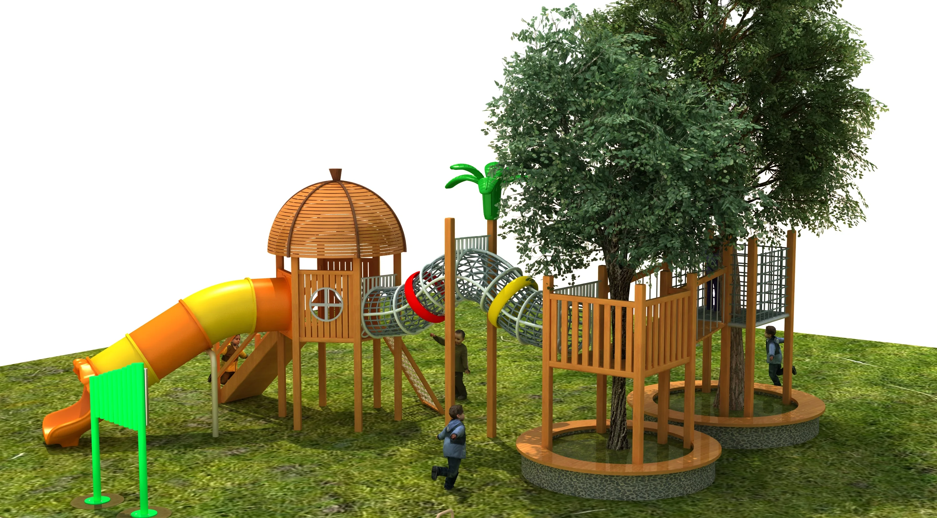 nature themed wooden treehouse playground eco, Natural Wood, Sustainable, Biophilic Design by HonPlay - full product view