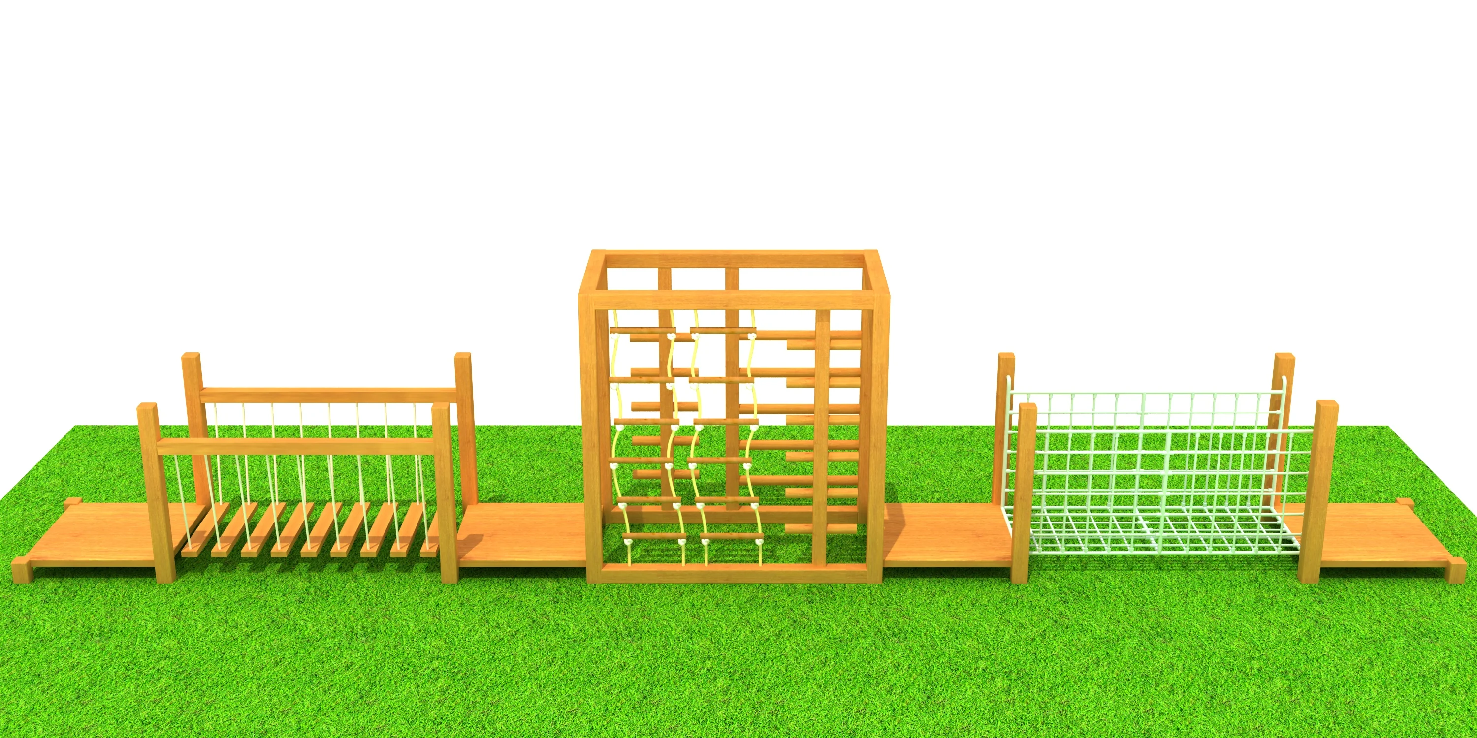wooden adventure obstacle course physical training, Natural Wood, Sustainable, Biophilic Design by HonPlay - full product view
