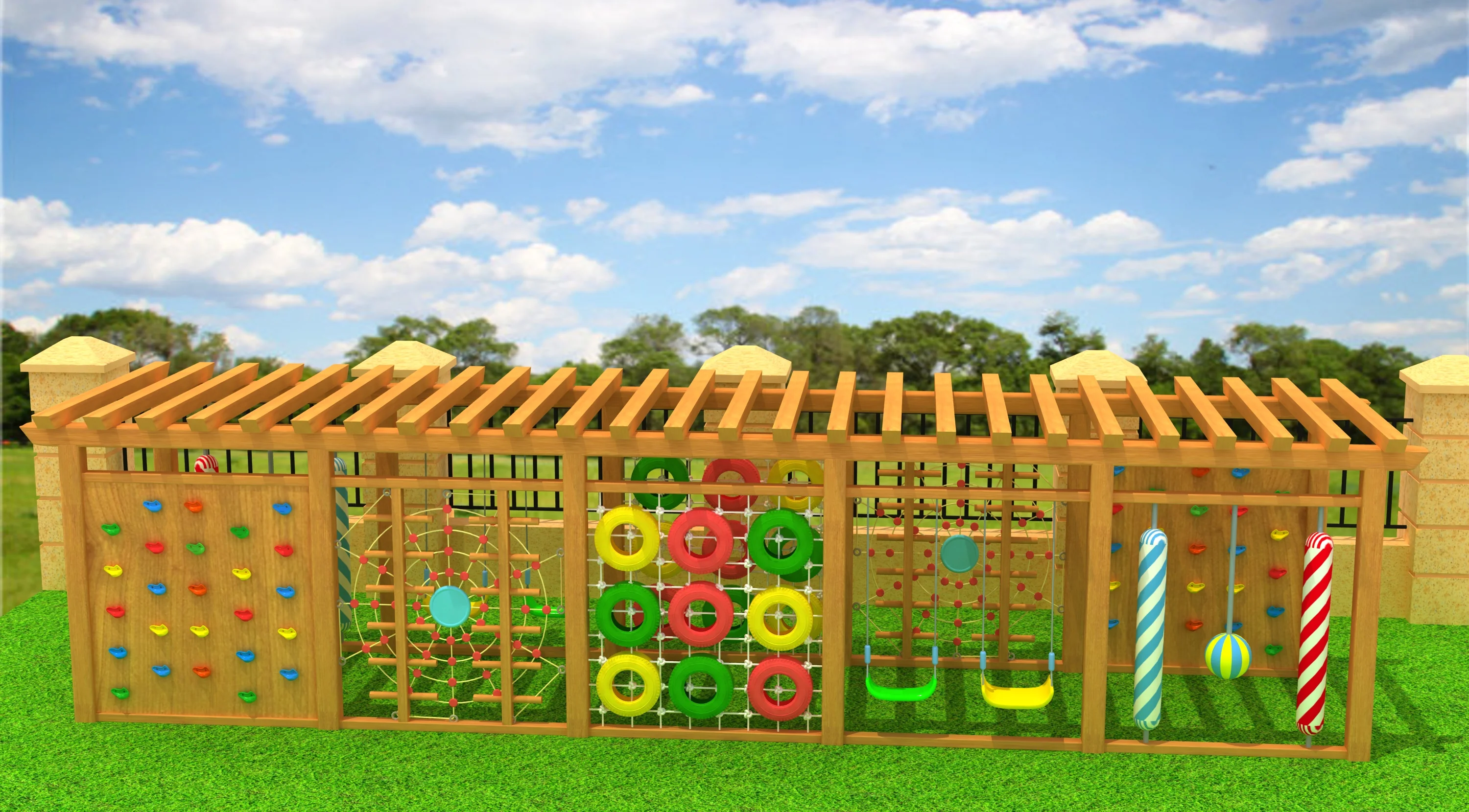 Multi-Functional Outdoor Wooden Climbing Wall - Adventure Play Equipment for London Community Parks - Playground equipment by HonPlay